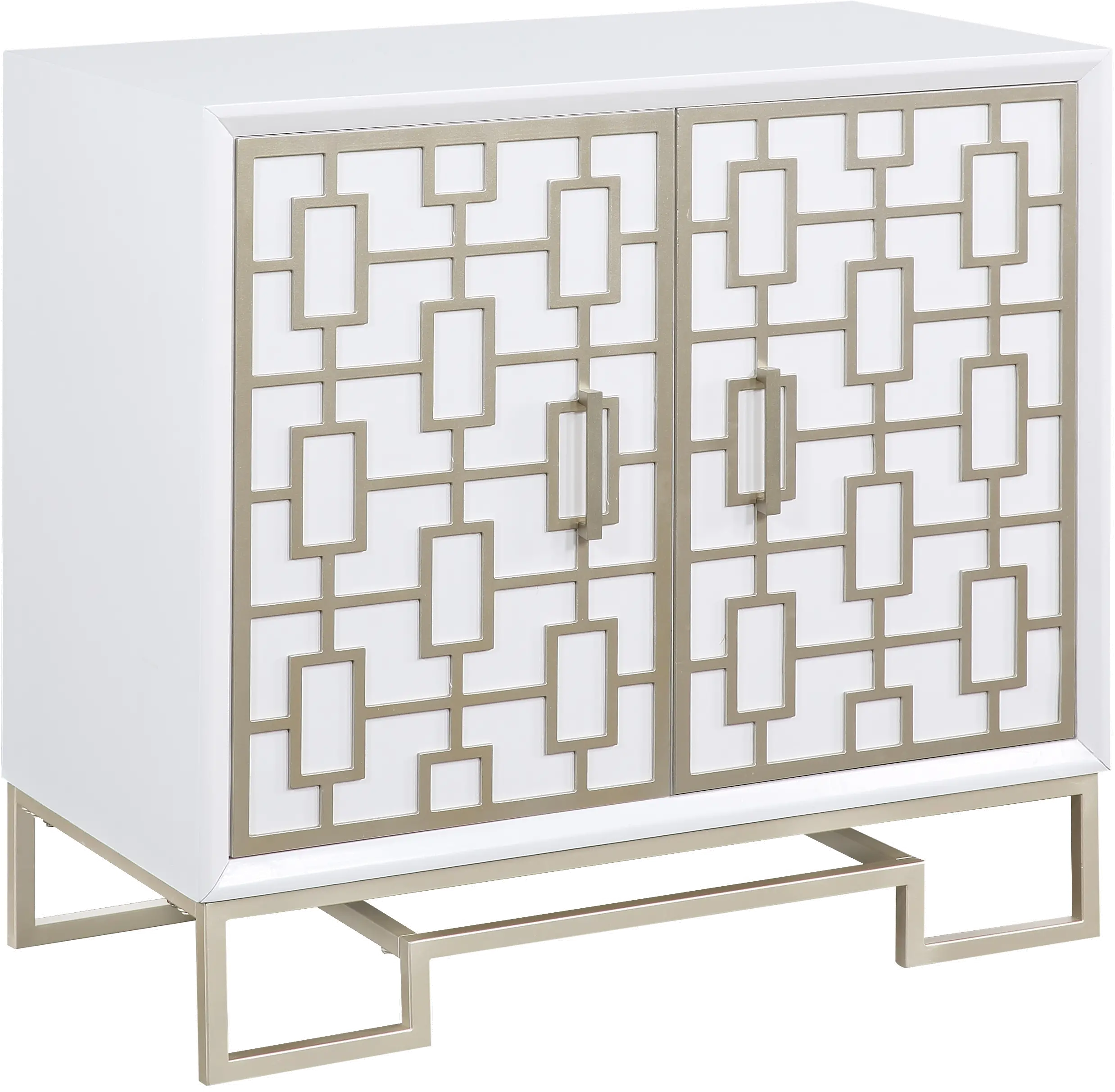 Contemporary White Two Door Cabinet with Champagne Detailing-2