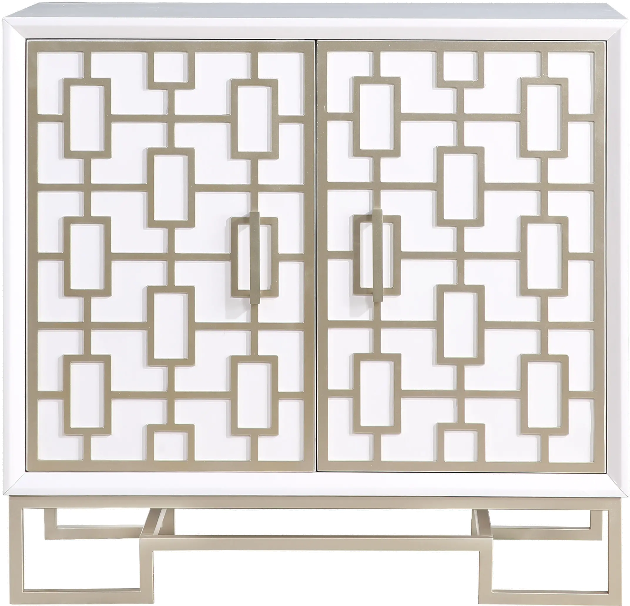 Contemporary White Two Door Cabinet with Champagne Detailing-4