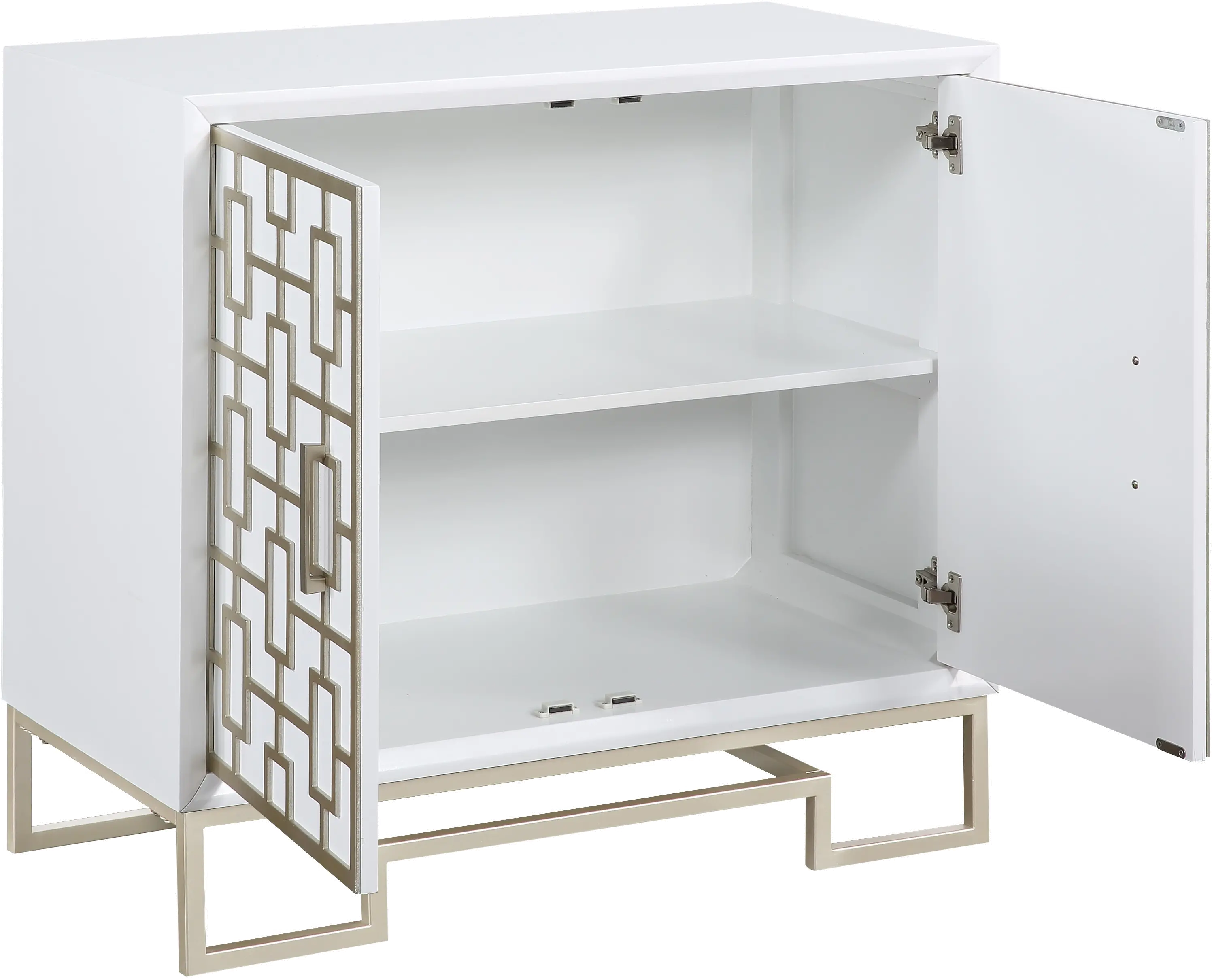 Contemporary White Two Door Cabinet with Champagne Detailing-5