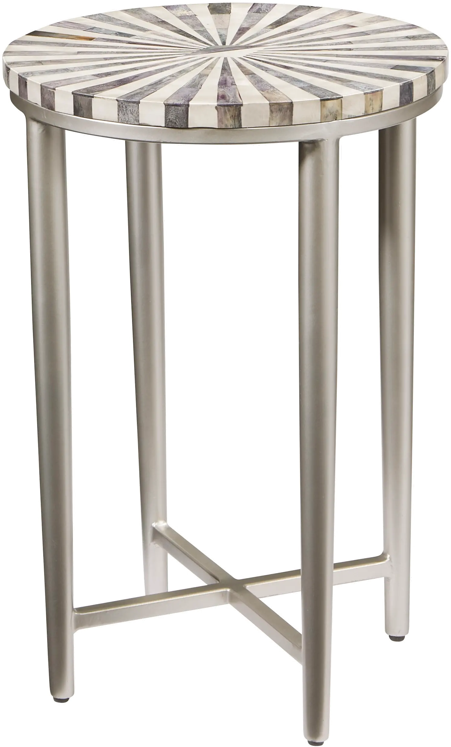 Bone Dyed Gray Round Accent Table with Antique Silver Legs-1