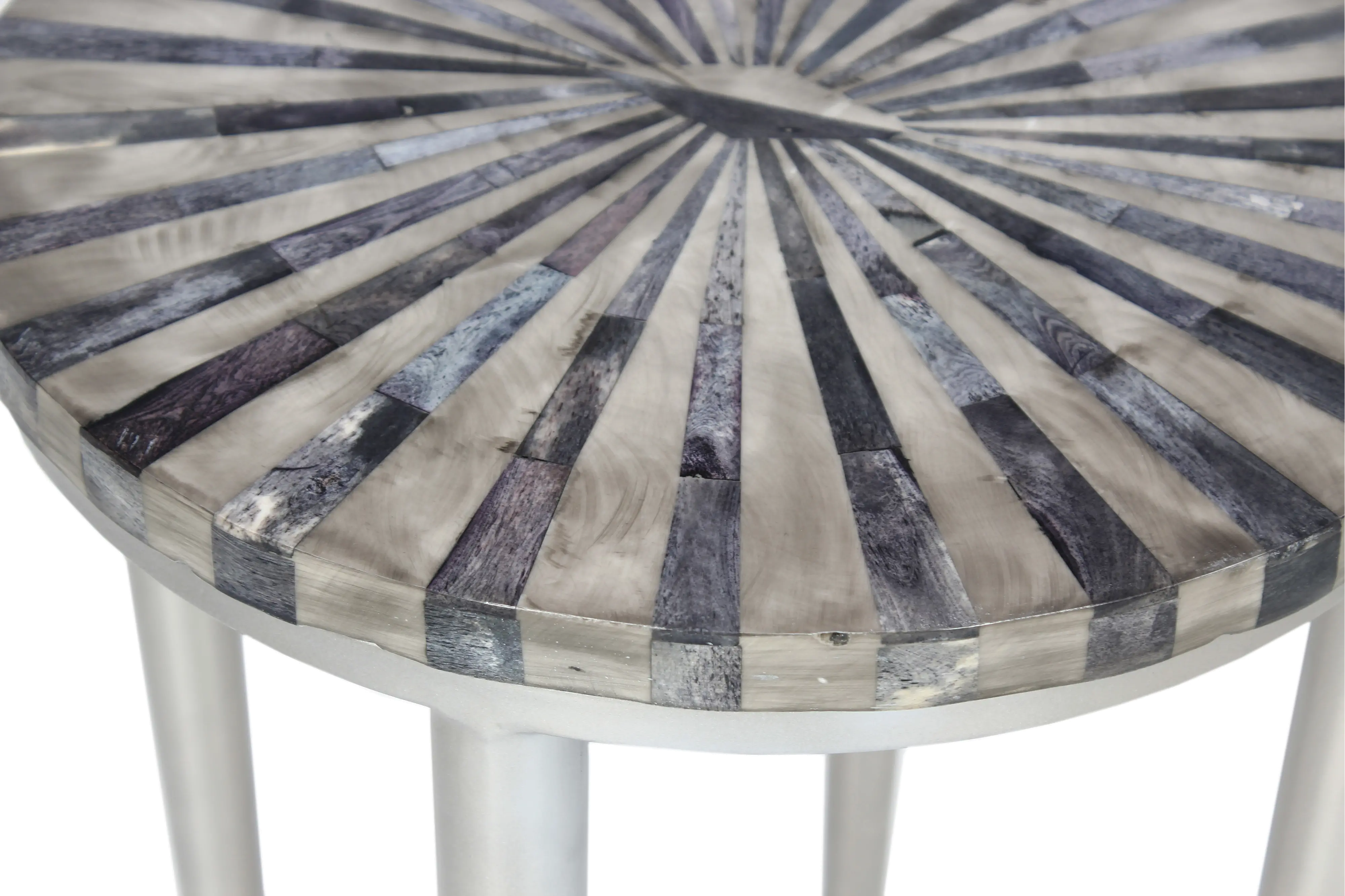Bone Dyed Gray Round Accent Table with Antique Silver Legs-2