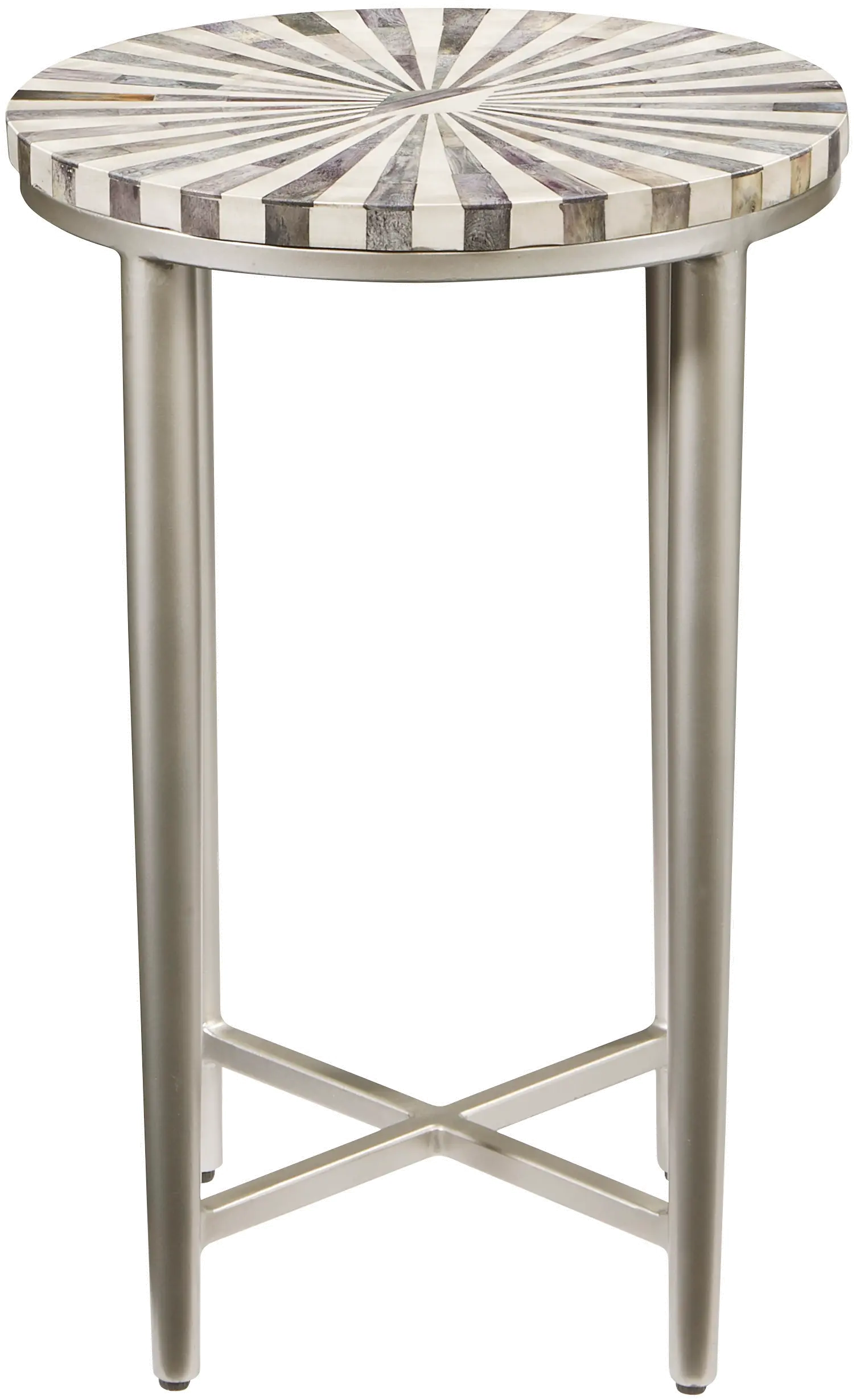 Bone Dyed Gray Round Accent Table with Antique Silver Legs-5
