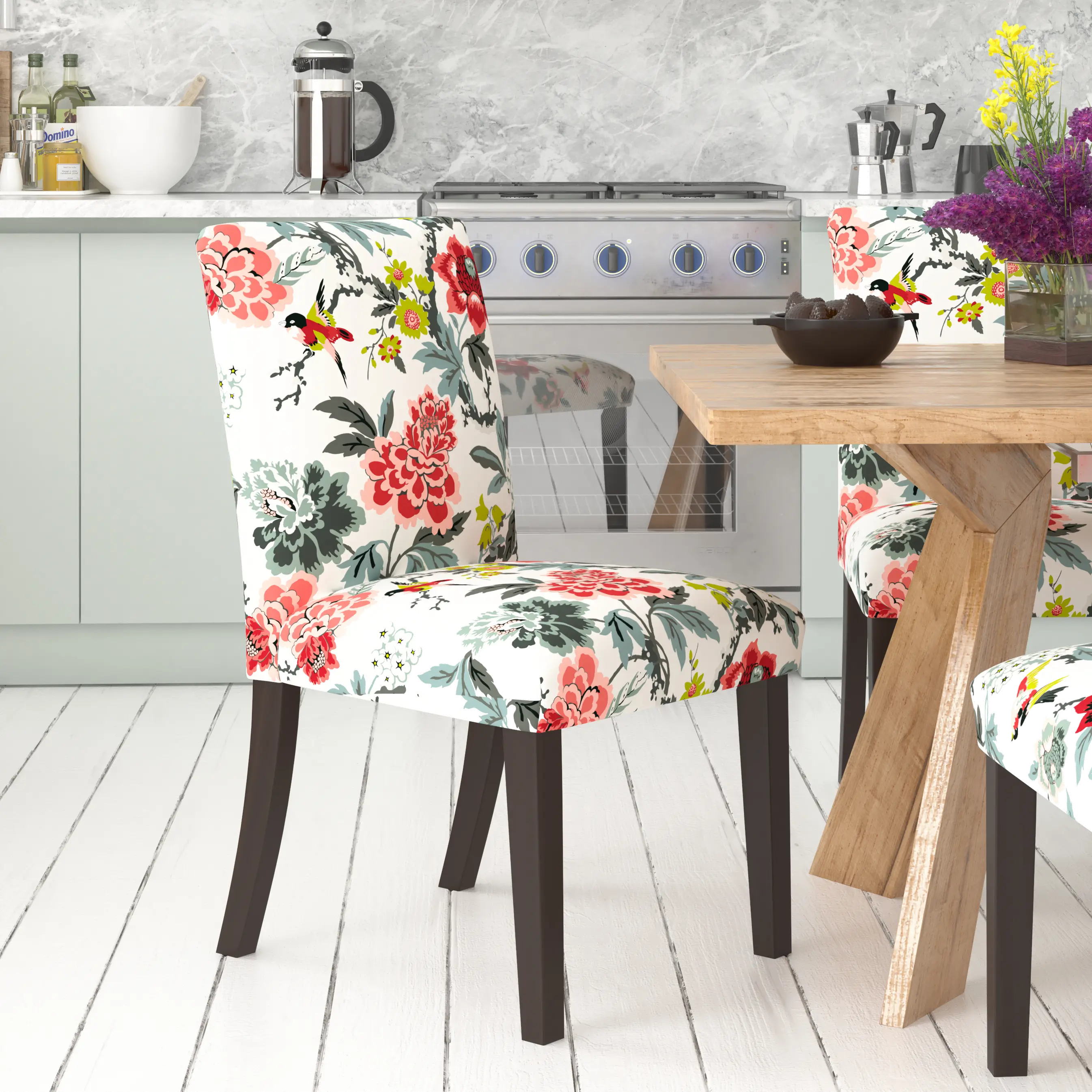 63-6CNDMMNEBN Floral Candid Square Dining Chair-1