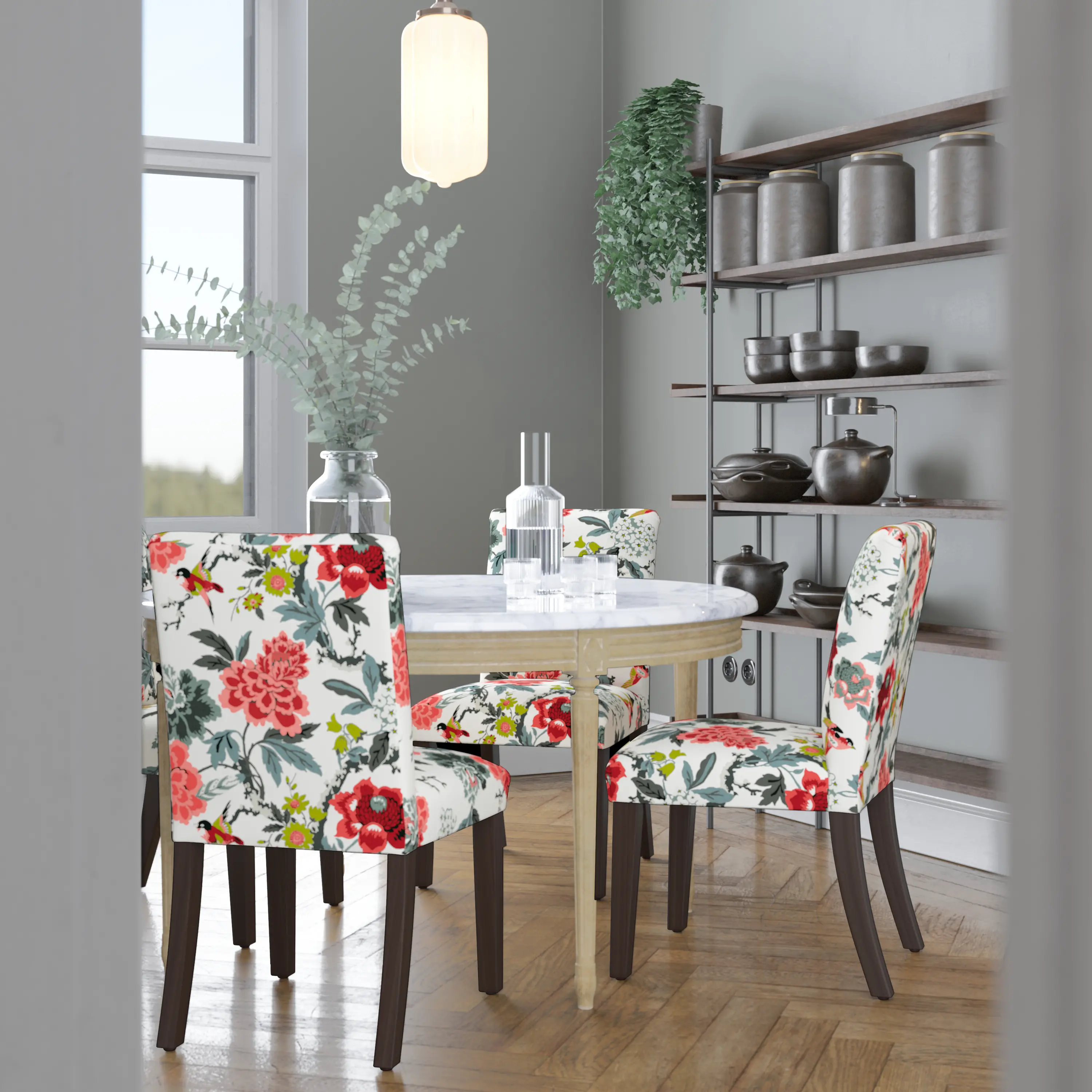 63-6CNDMMNEBN Floral Candid Square Dining Chair-2