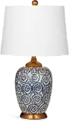 Royal Blue and White Spiral Table Lamp with Rustic Bronze Base