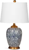 Royal Blue and White Spiral Table Lamp with Rustic Bronze Base