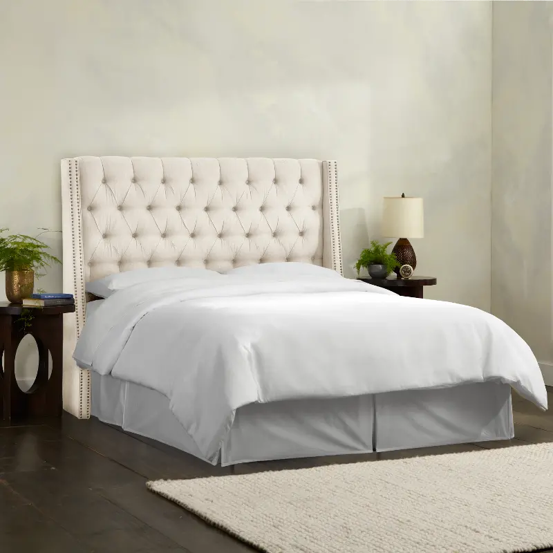 121NB-BRLNNTLC Riley Cream Tufted Wingback Full Headboard - Skyline Furniture
