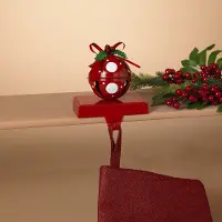 Red Metal Jingle Bell Stocking Holder with White Polka Dots
