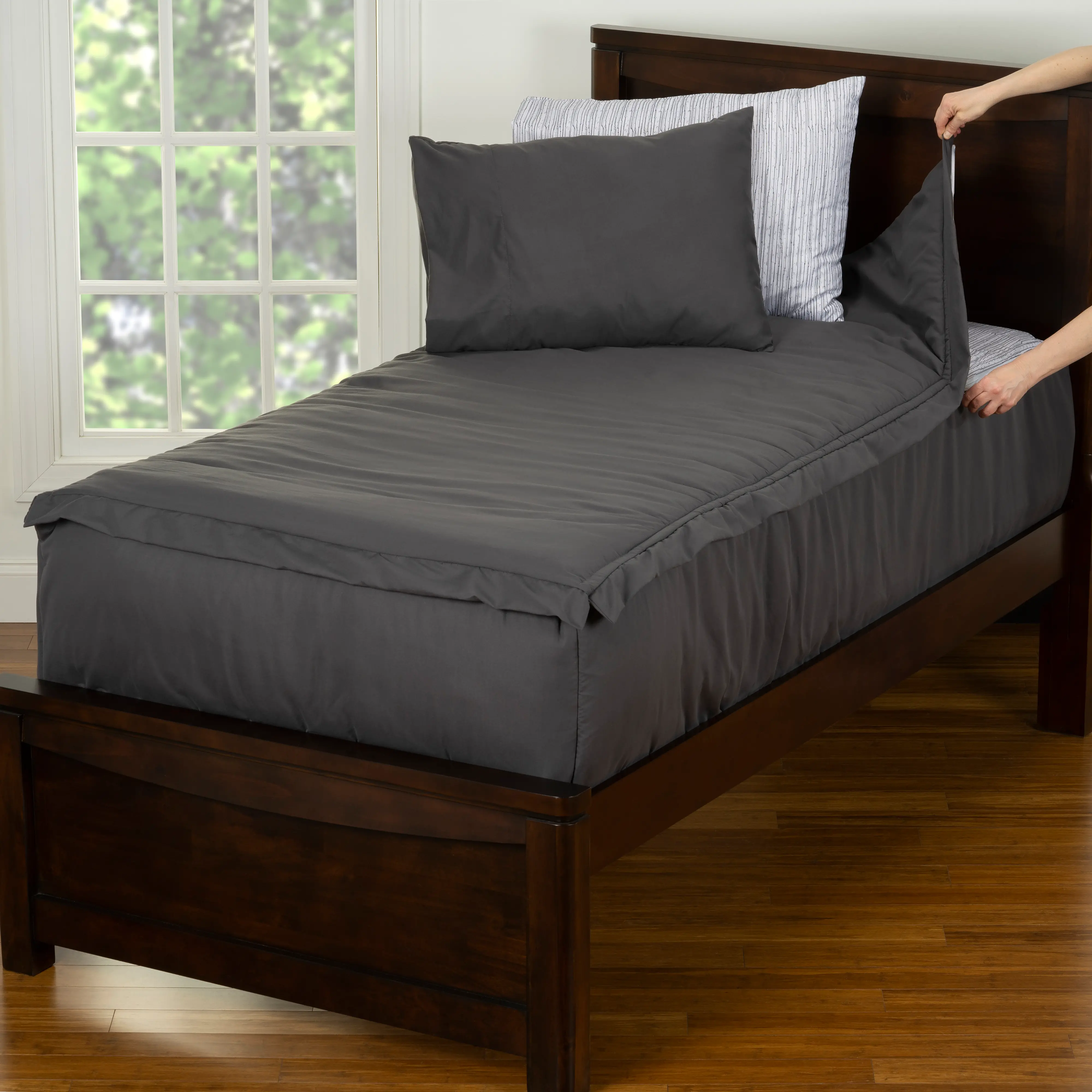 Gray, White, and Black Twin Tech On Bunkie Deluxe Bedding-1