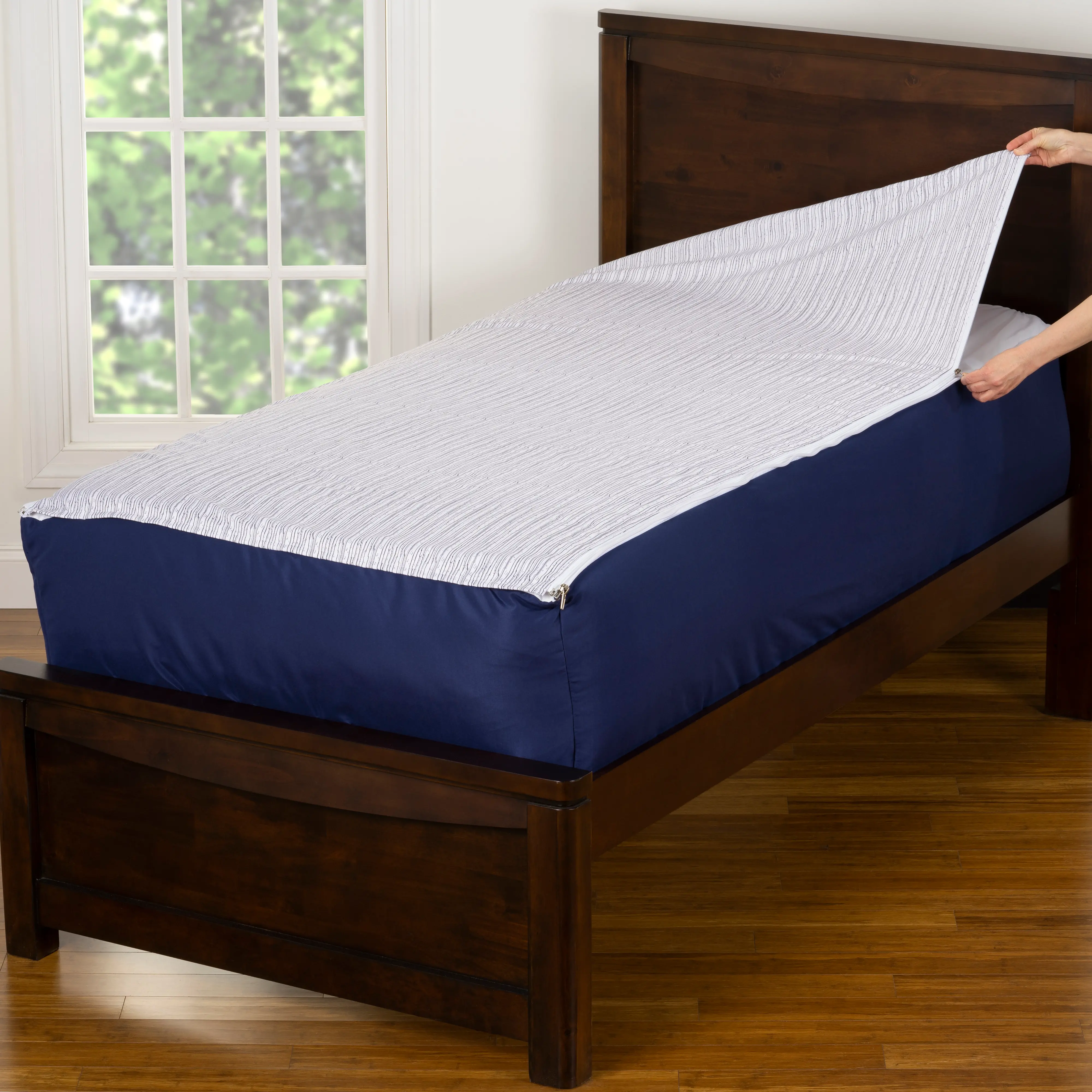 Navy Blue and Beige Twin Rally Stripe Bunkie Deluxe Bedding-2