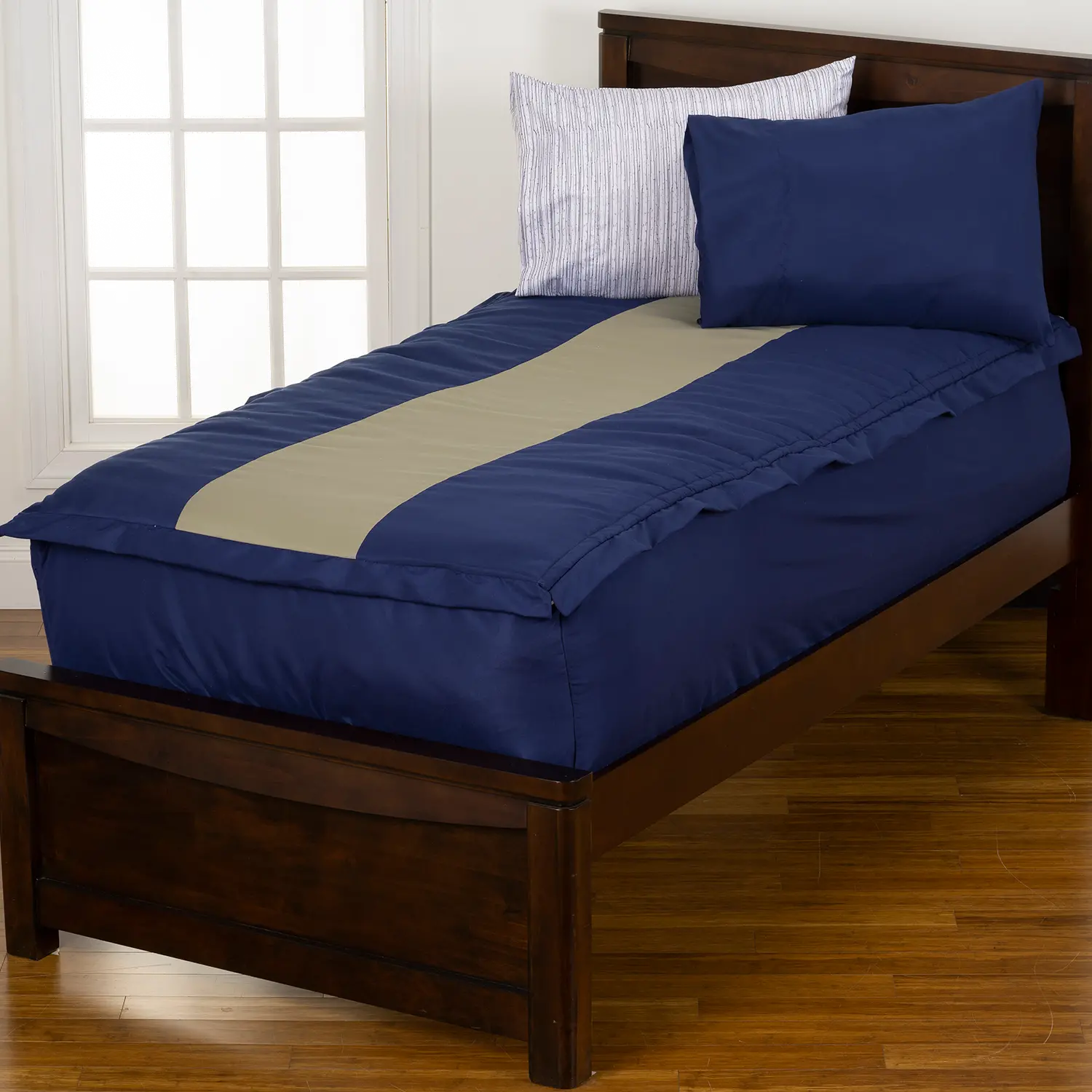 Navy Blue and Beige Twin Rally Stripe Bunkie Deluxe Bedding-3