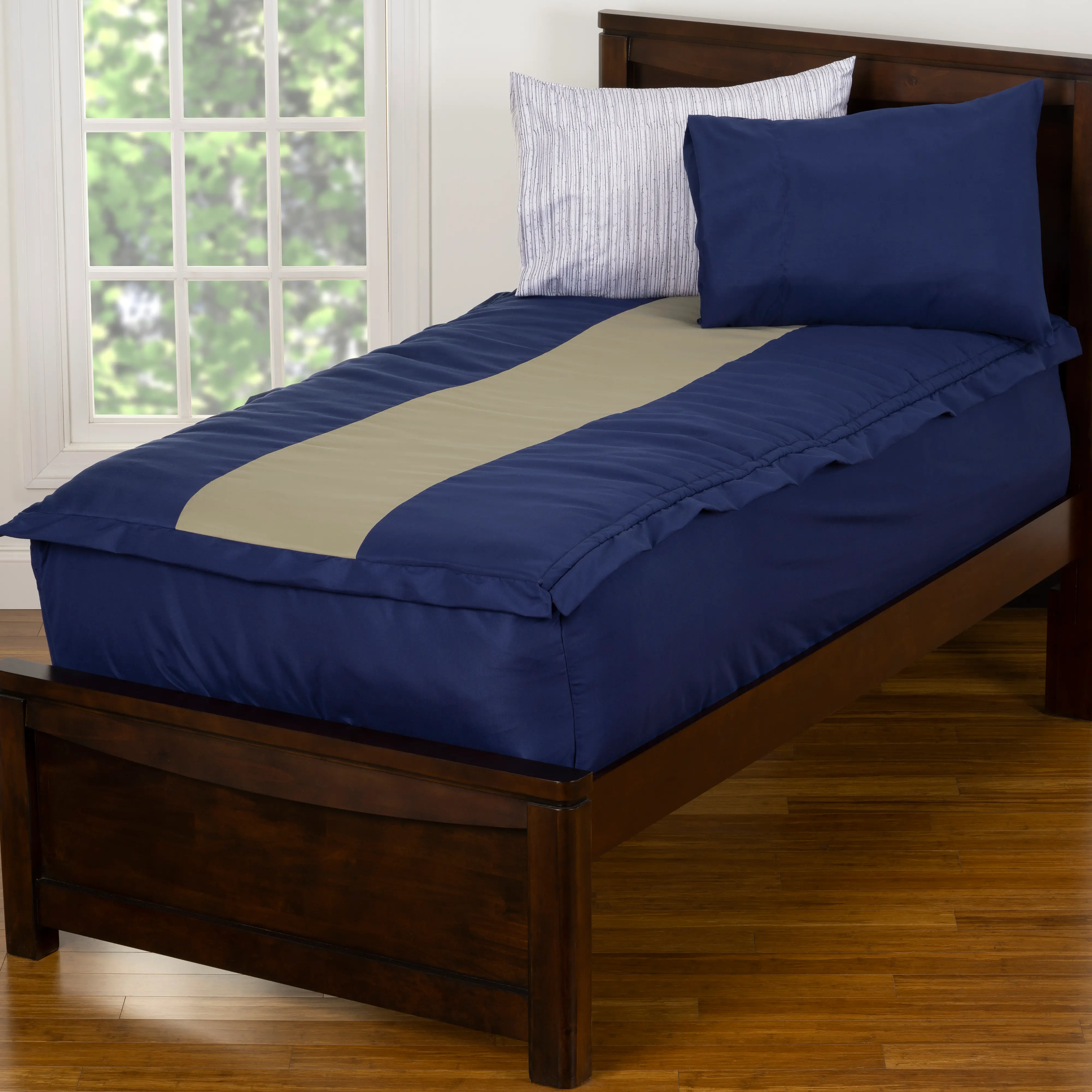 Navy Blue and Beige Twin Rally Stripe Bunkie Deluxe Bedding-5