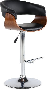 Contemporary Black and Walnut Adjustable Bar Stool - Paris