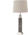 35 Inch Silver Metal Table Lamp with Wood Base