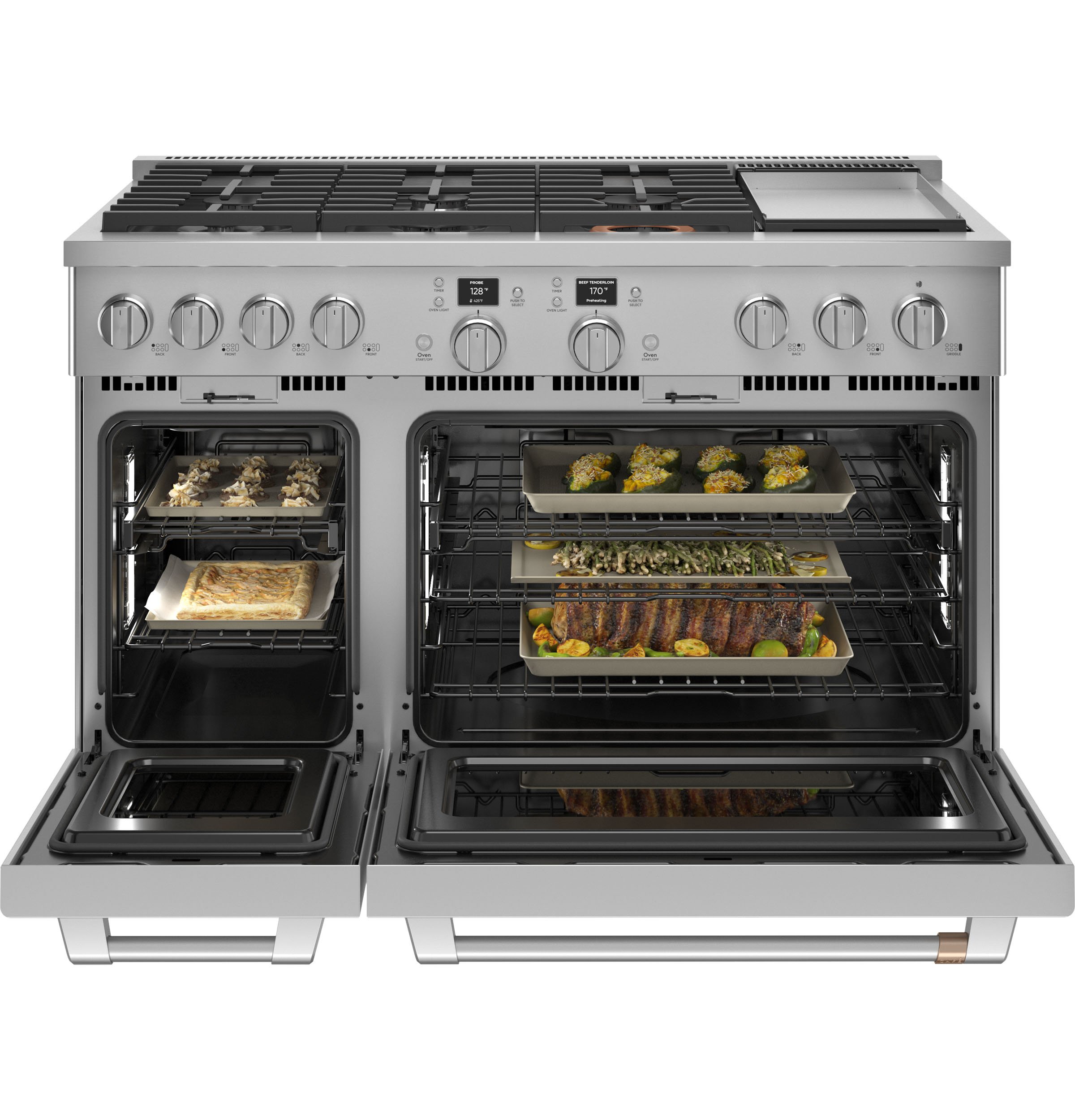 C2Y486P2TS1 Cafe Commercial Style Dual Fuel Double Oven Smart Range - 48 Inch Stainless Steel-2