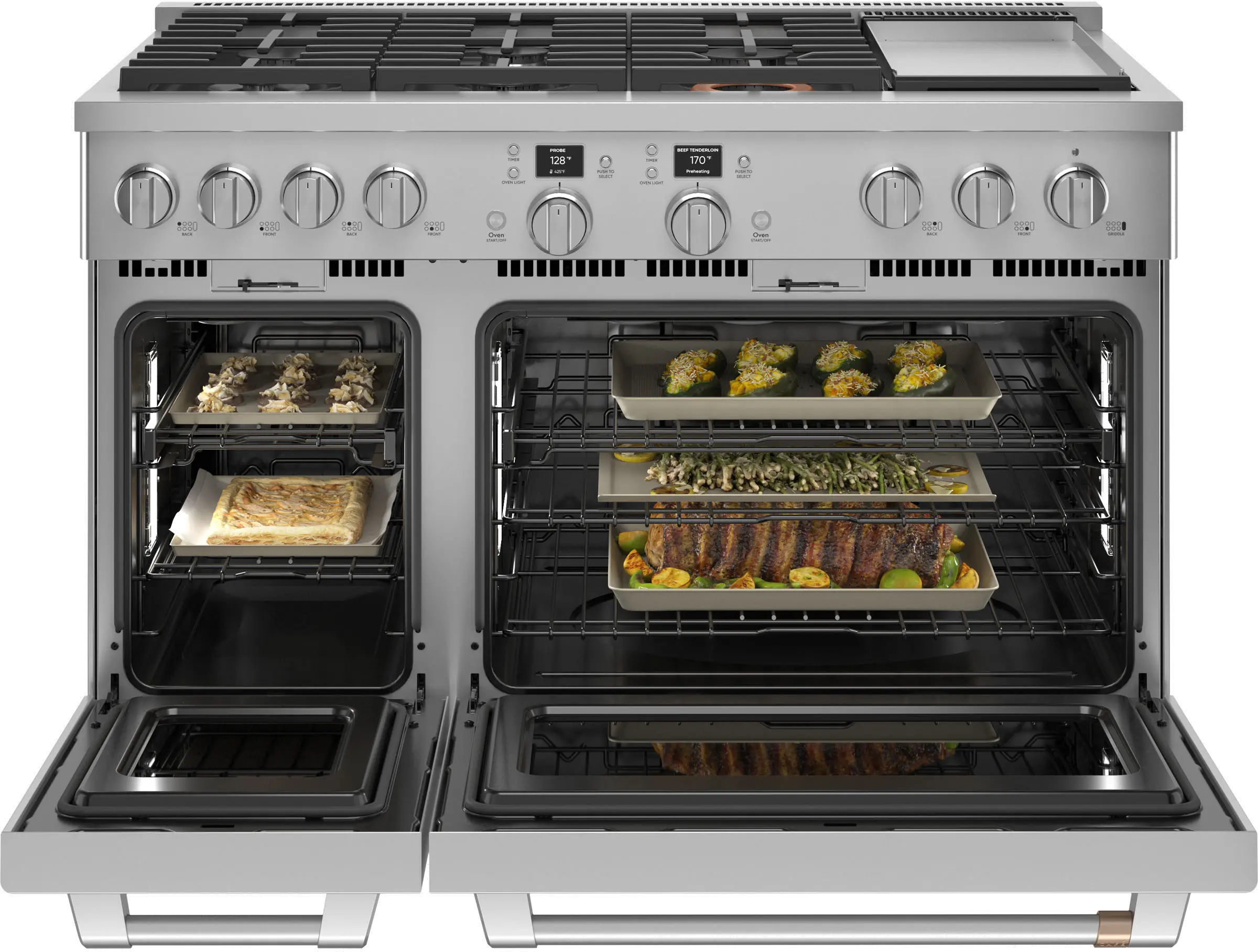 C2Y486P2TS1 Cafe Commercial Style Dual Fuel Double Oven Smart Range - 48 Inch Stainless Steel-2