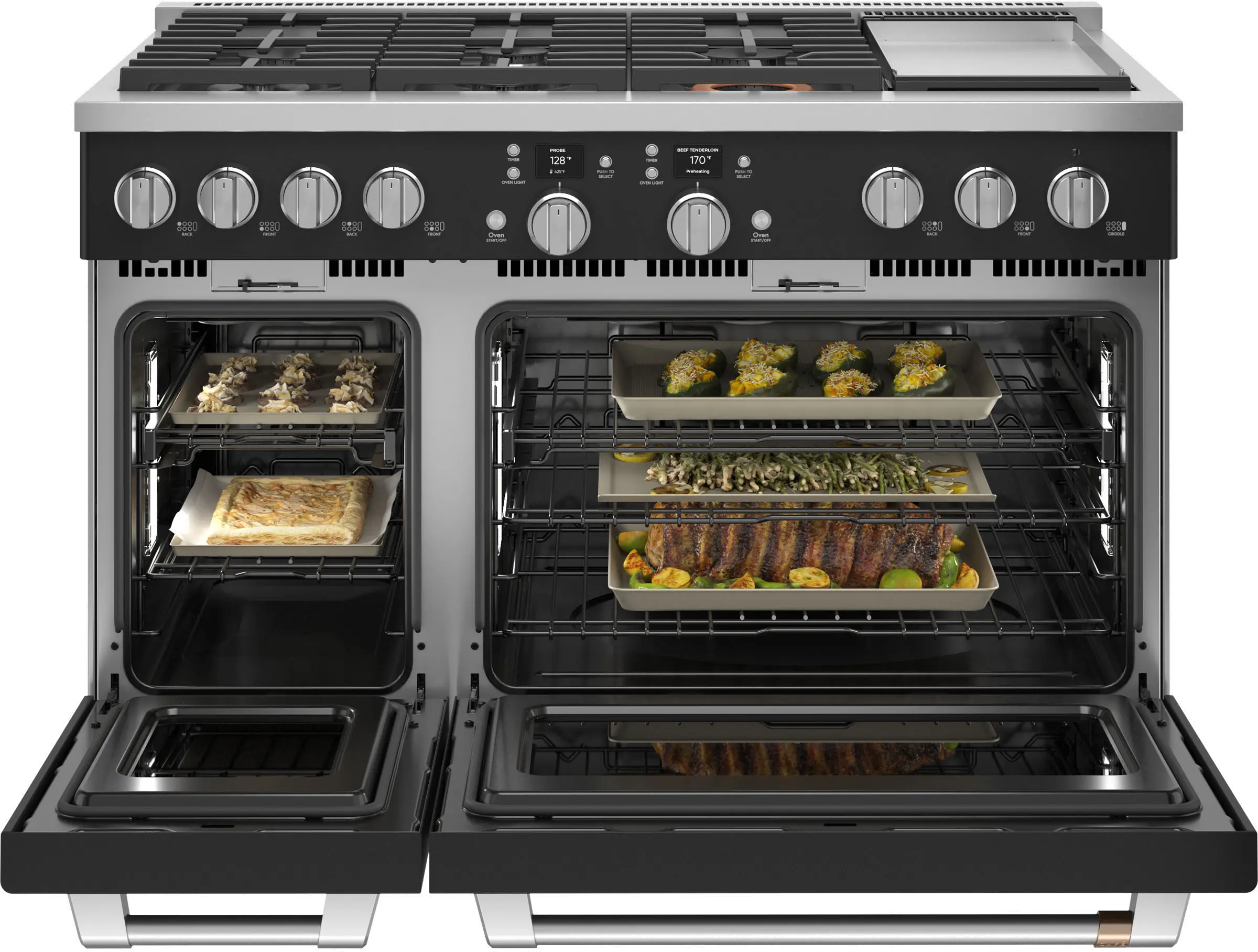 C2Y486P3TD1 Cafe Commercial Style Dual Fuel Double Oven Smart Range - 48 Inch Matte Black-2