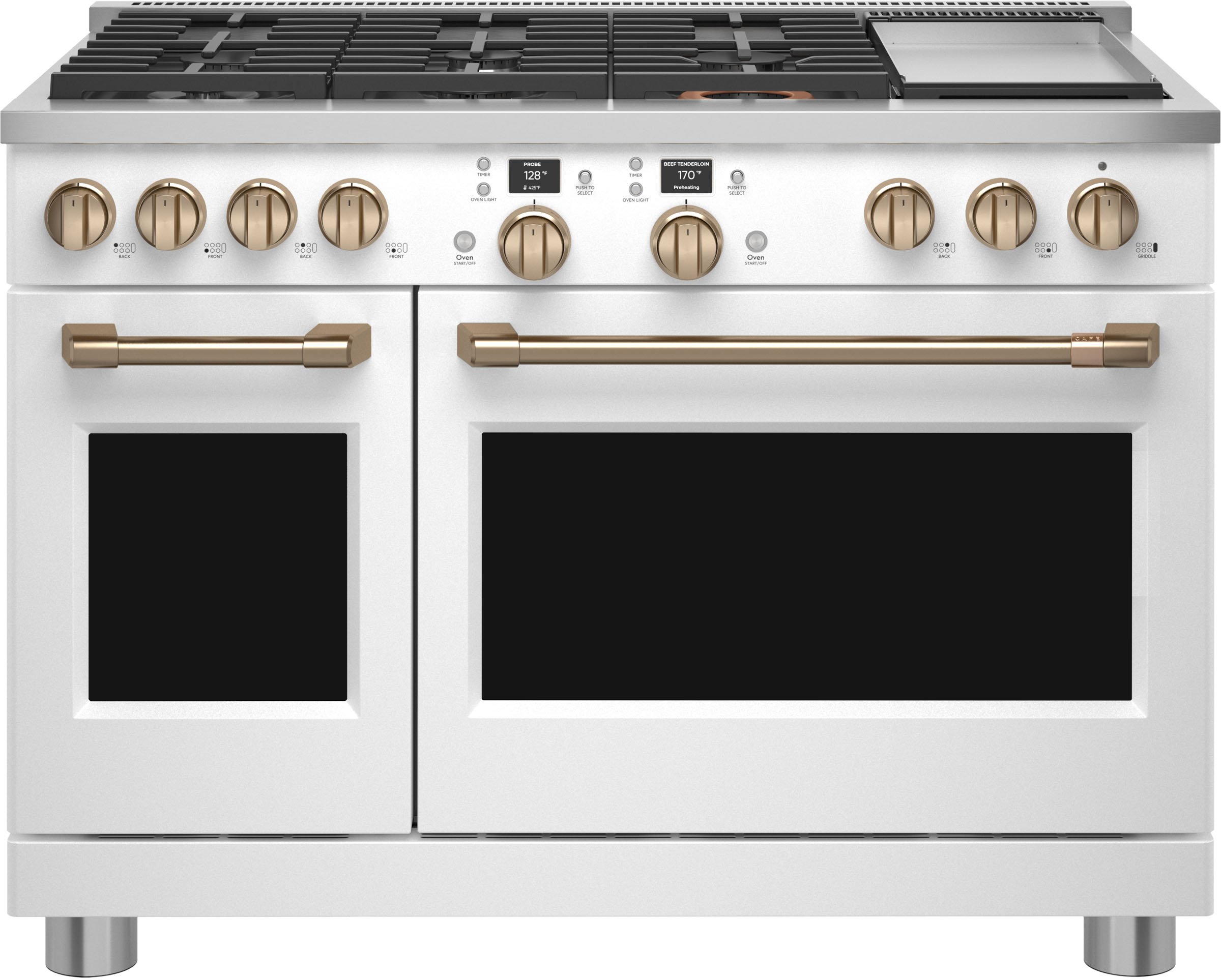 C2Y486P4TW2 Cafe Commercial Style Dual Fuel Double Oven Smart Range - 48 Inch Matte White-1