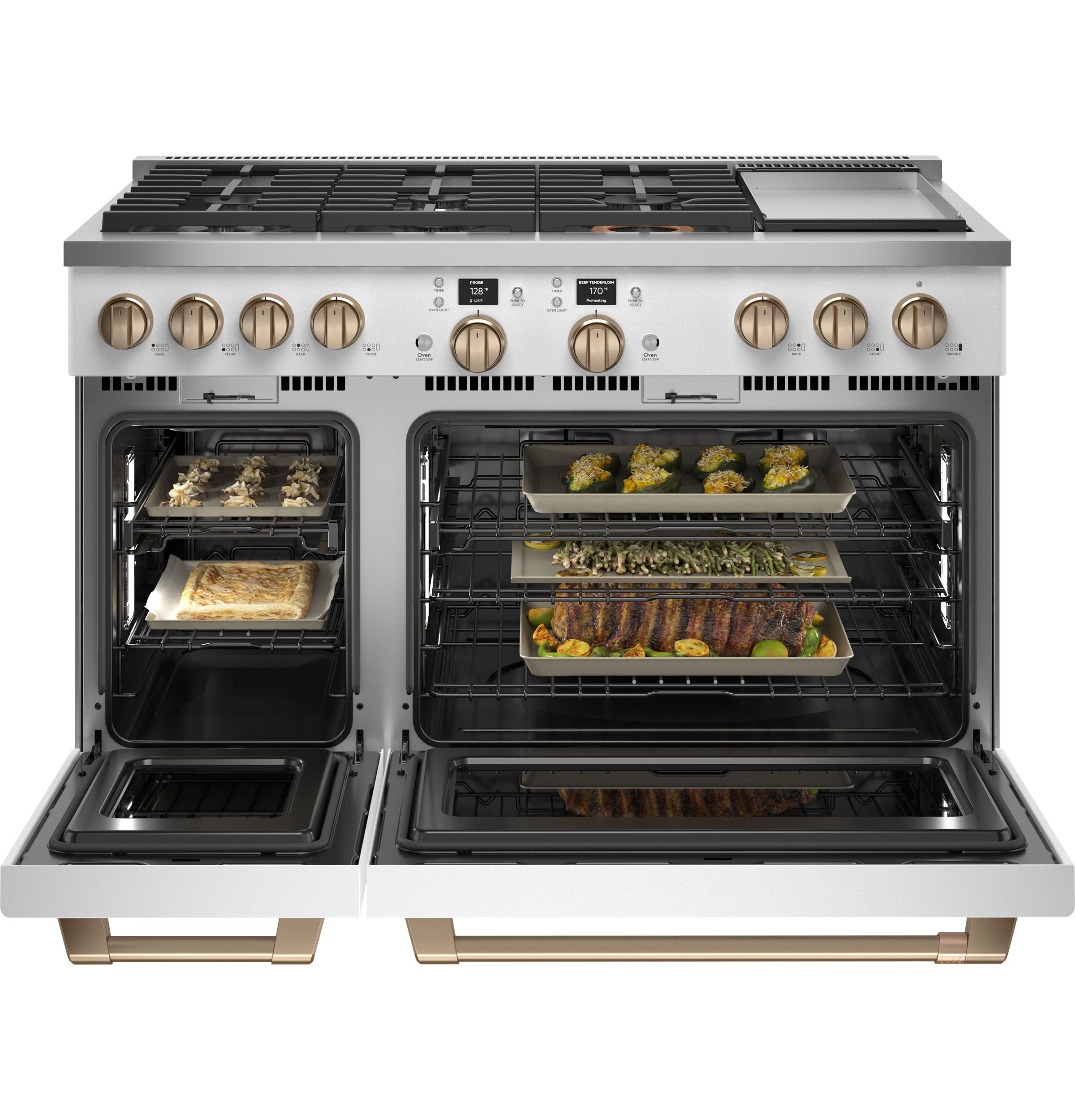 C2Y486P4TW2 Cafe Commercial Style Dual Fuel Double Oven Smart Range - 48 Inch Matte White-2