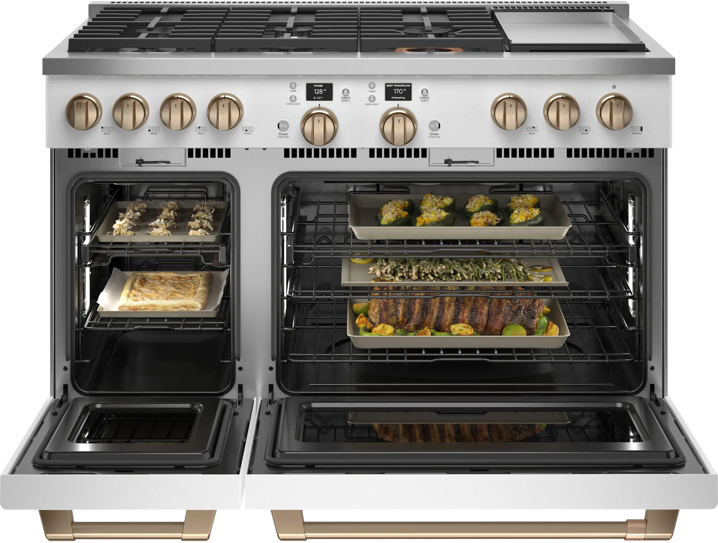 C2Y486P4TW2 Cafe Commercial Style Dual Fuel Double Oven Smart Range - 48 Inch Matte White-2