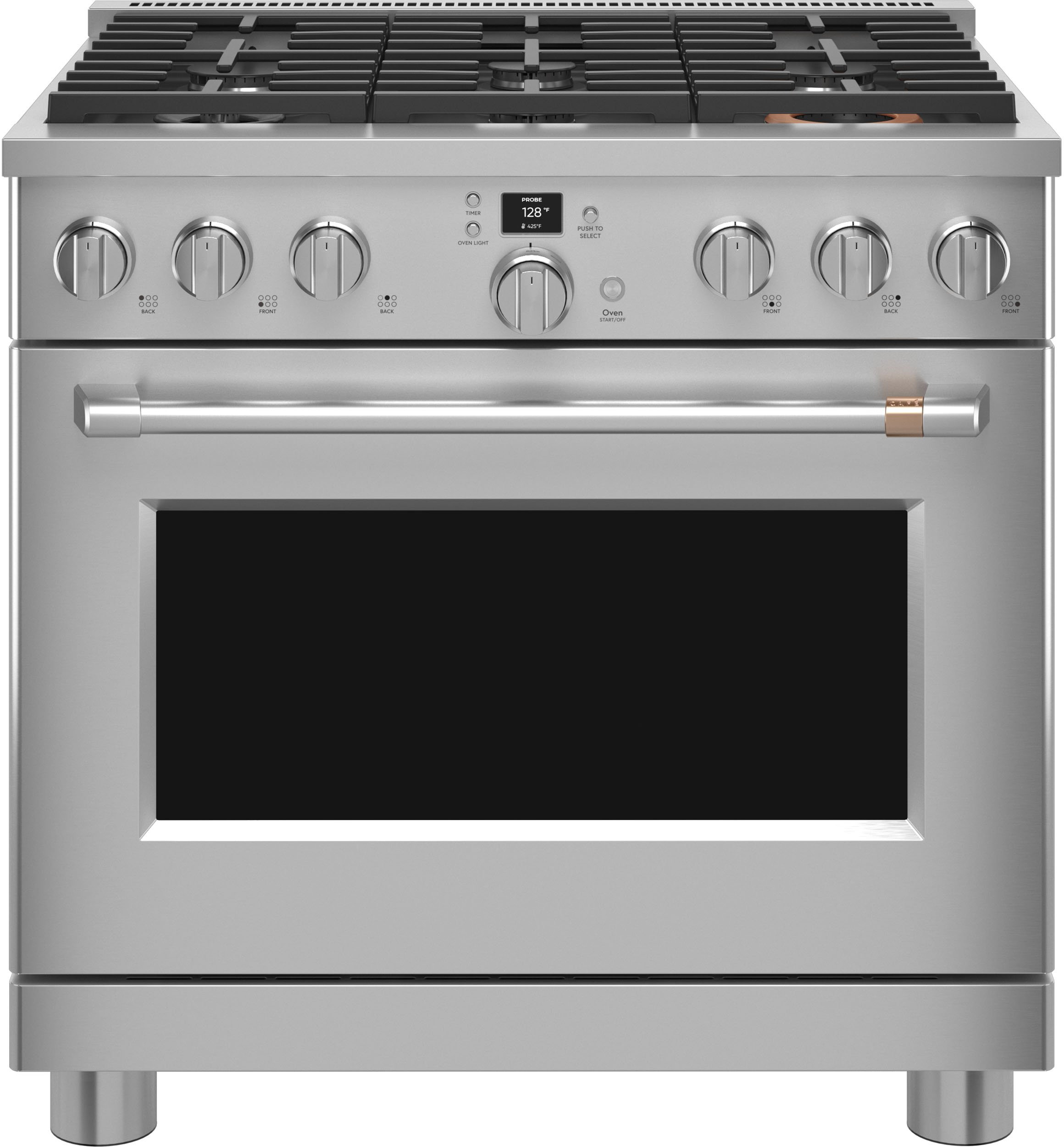 C2Y366T2TS1 Cafe 36 Inch Commercial Dual Fuel Oven Smart Range - Stainless Steel-1