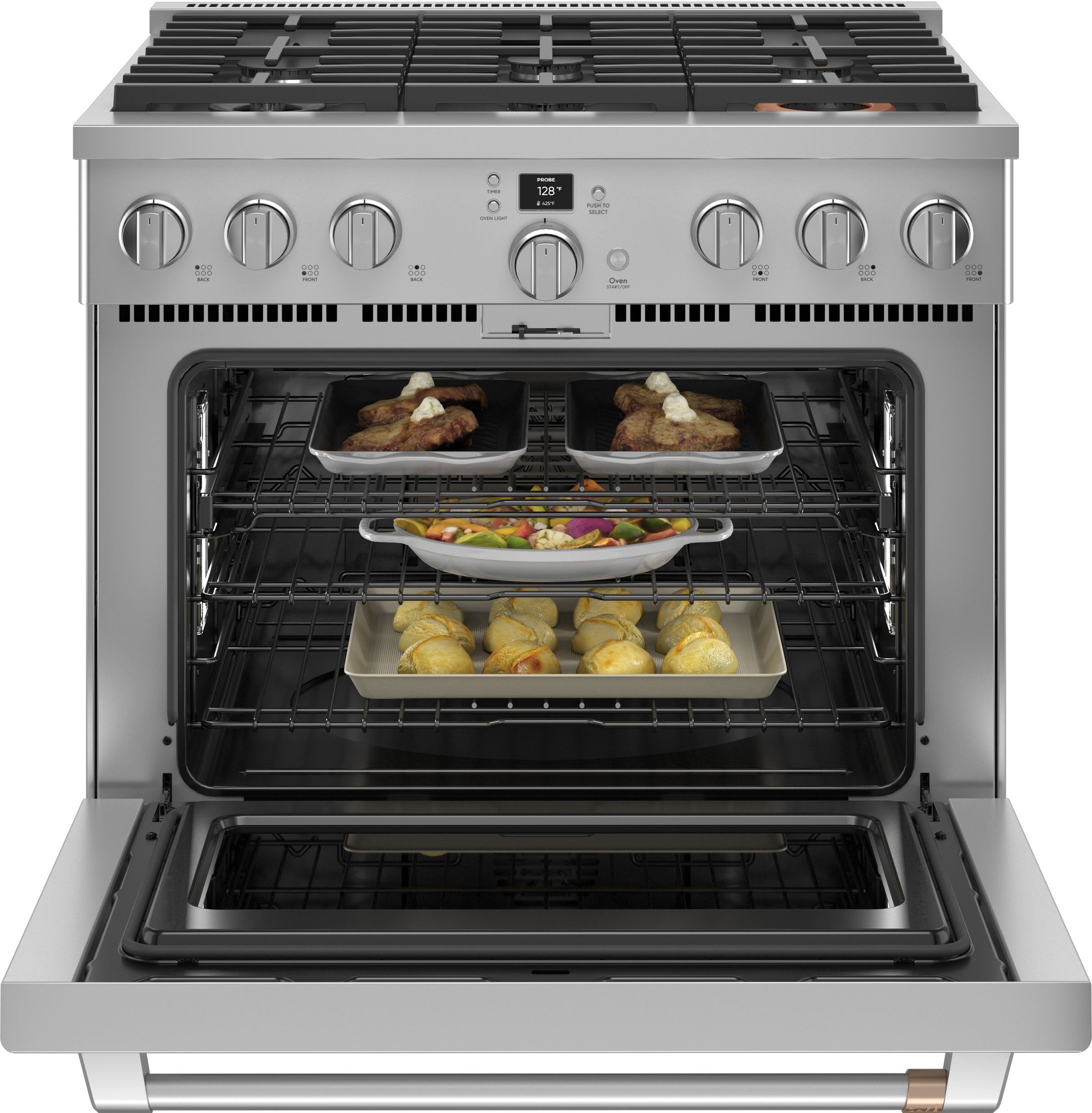 C2Y366T2TS1 Cafe 36 Inch Commercial Dual Fuel Oven Smart Range - Stainless Steel-2