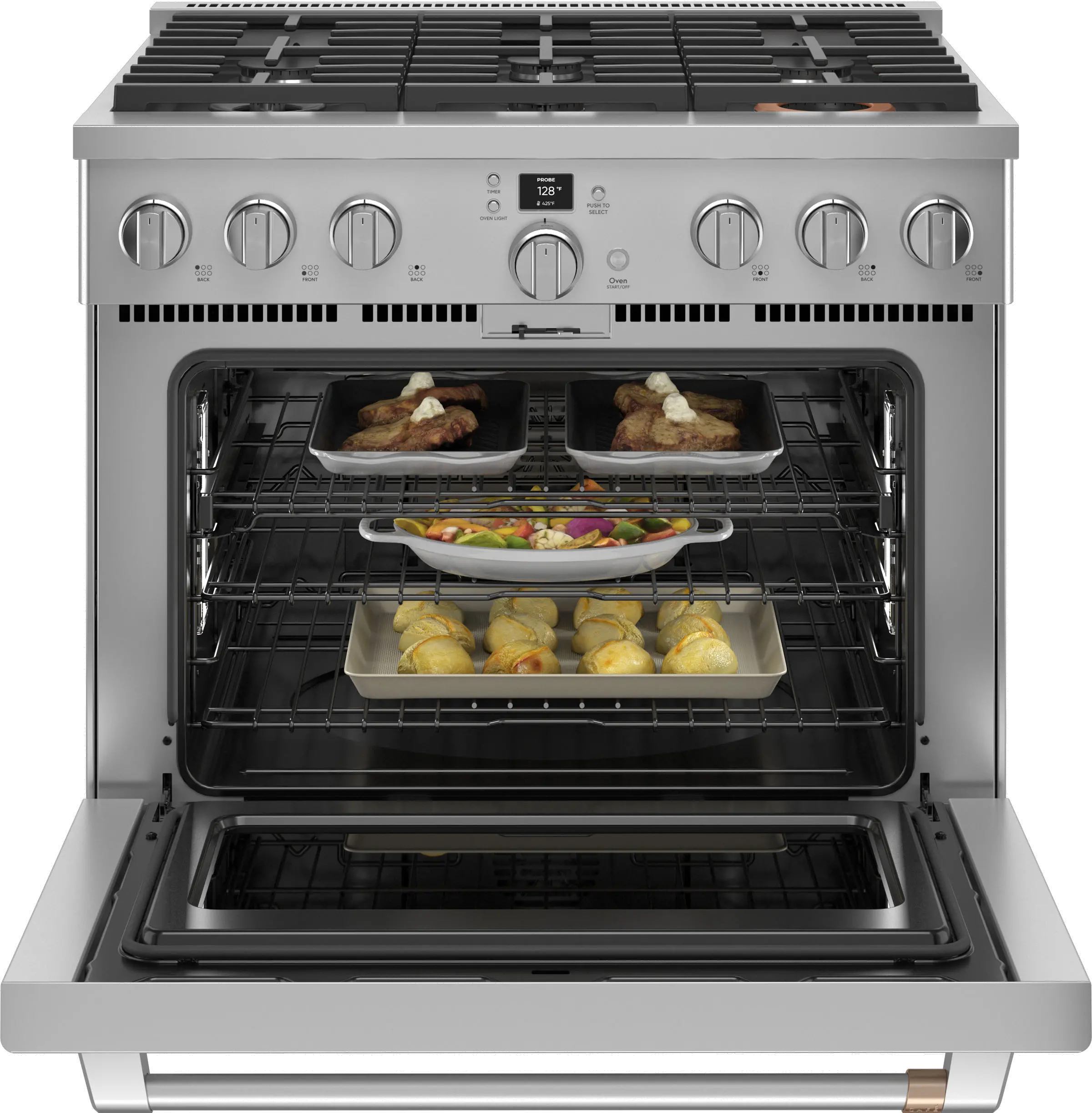 C2Y366P2TS1 Cafe 36 Inch Commercial Dual Fuel Oven Smart Range - Stainless Steel-2