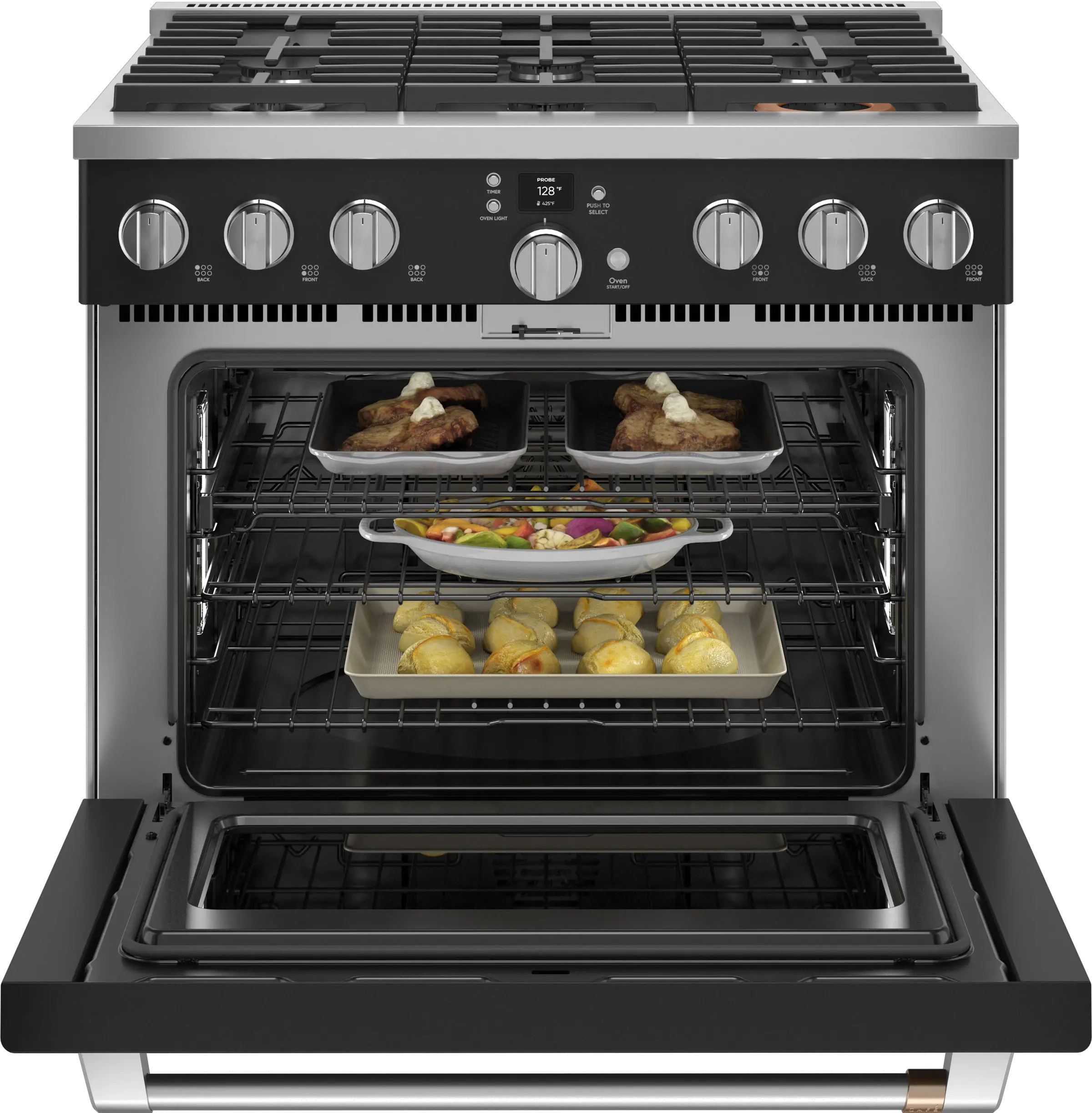 C2Y366P3TD1 Cafe Commercial Style Dual Fuel Oven Smart Range - 36 Inch Matte Black-2