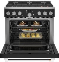 C2Y366P3TD1 Cafe Commercial Style Dual Fuel Oven Smart Range - 36 Inch Matte Black-2