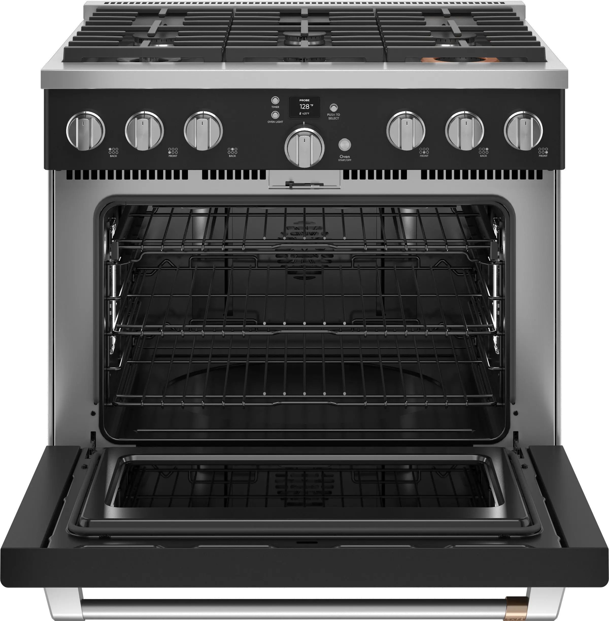 C2Y366P3TD1 Cafe Commercial Style Dual Fuel Oven Smart Range - 36 Inch Matte Black-5