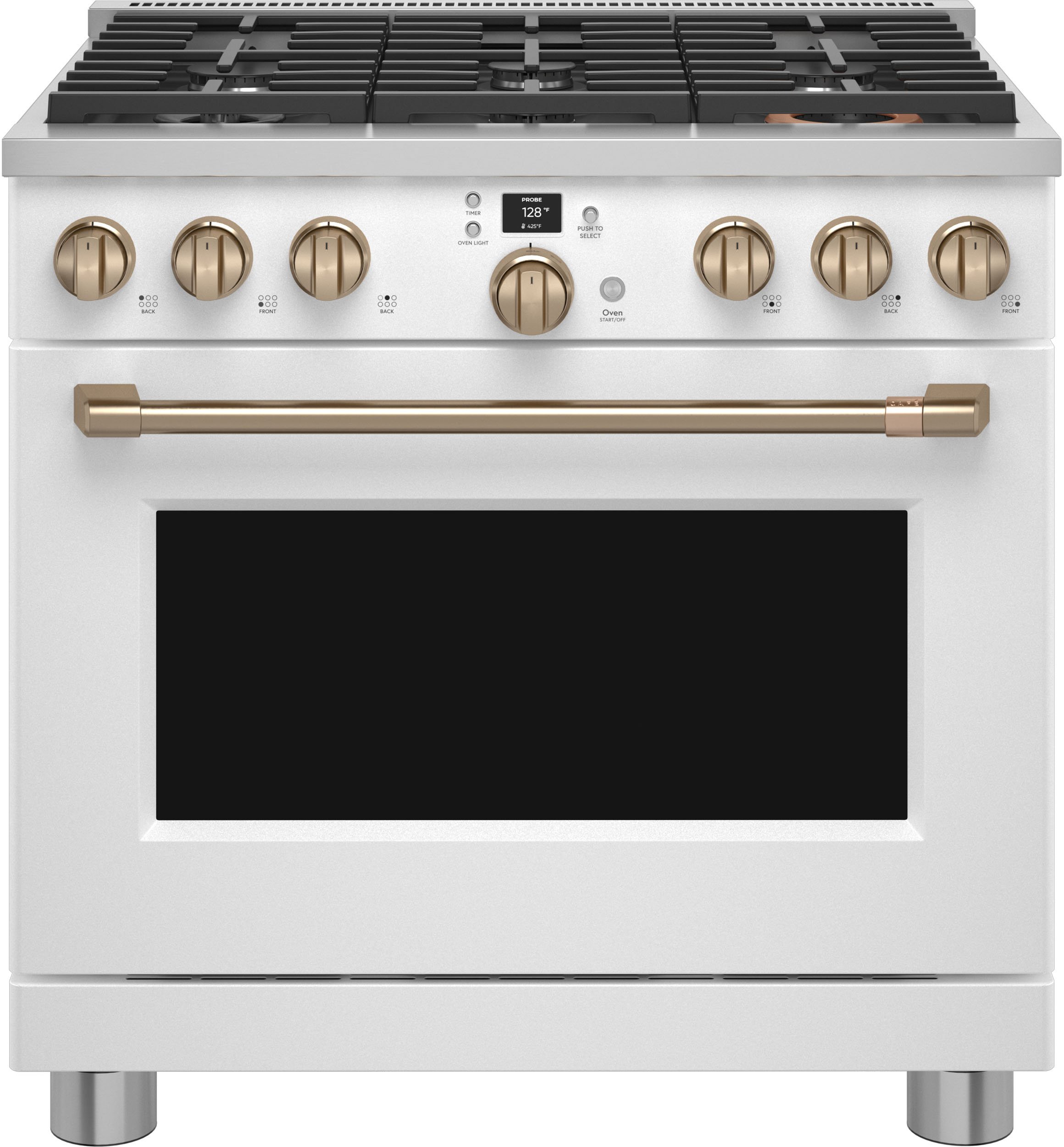 C2Y366P4TW2 Cafe 36 Inch Commercial Dual Fuel Oven Smart Range - Matte White-1