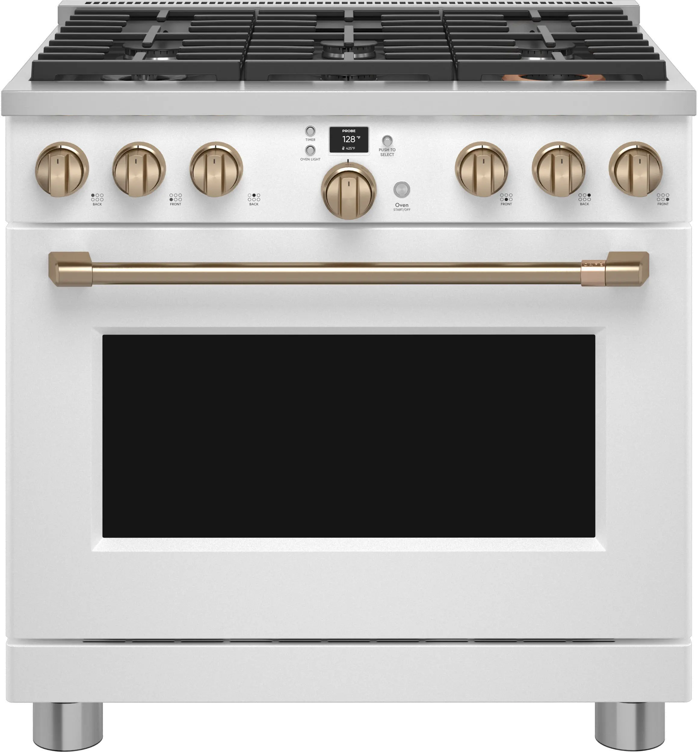 C2Y366P4TW2 Cafe 36 Inch Commercial Dual Fuel Oven Smart Range - Matte White-1