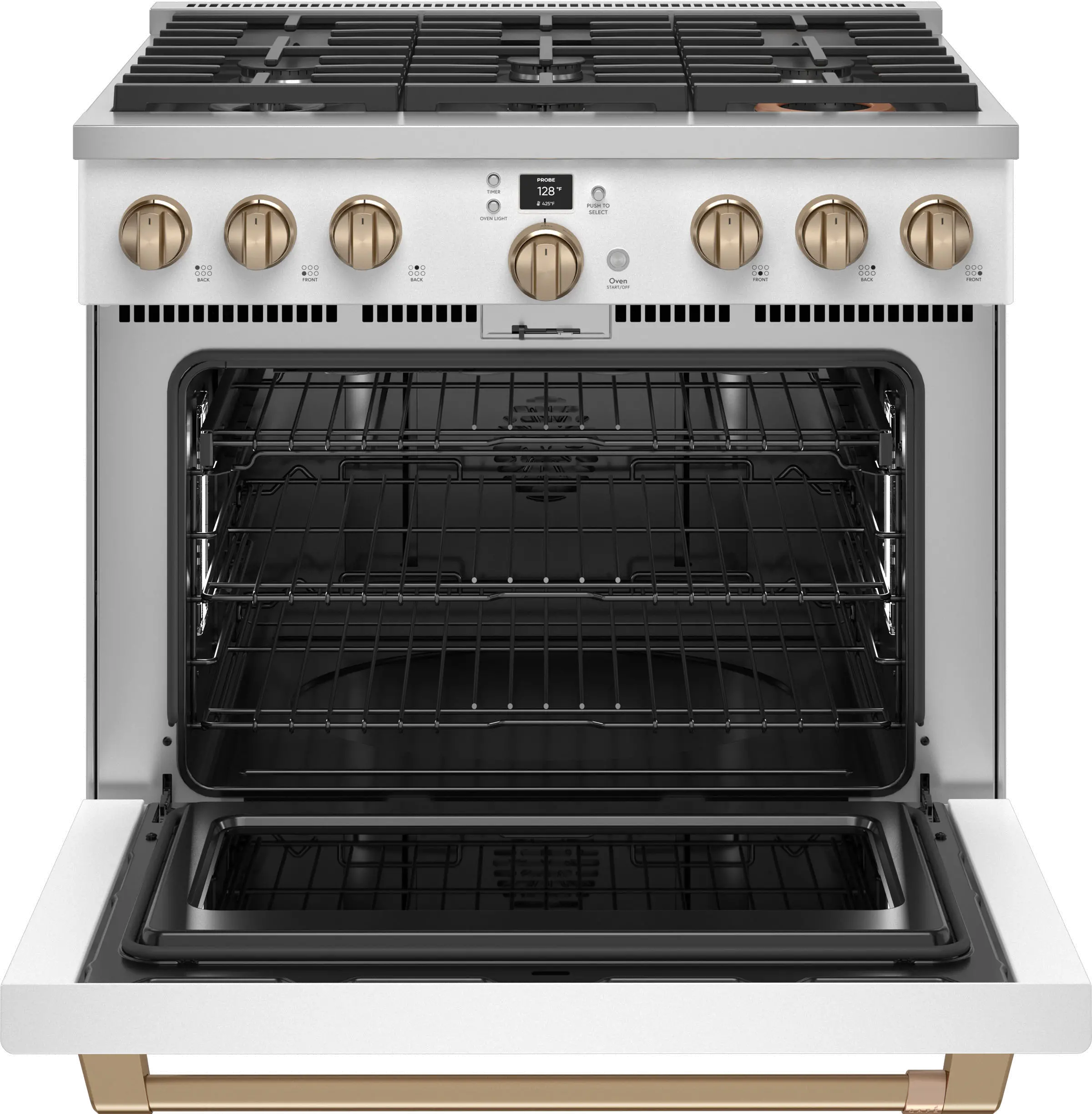 C2Y366P4TW2 Cafe 36 Inch Commercial Dual Fuel Oven Smart Range - Matte White-2