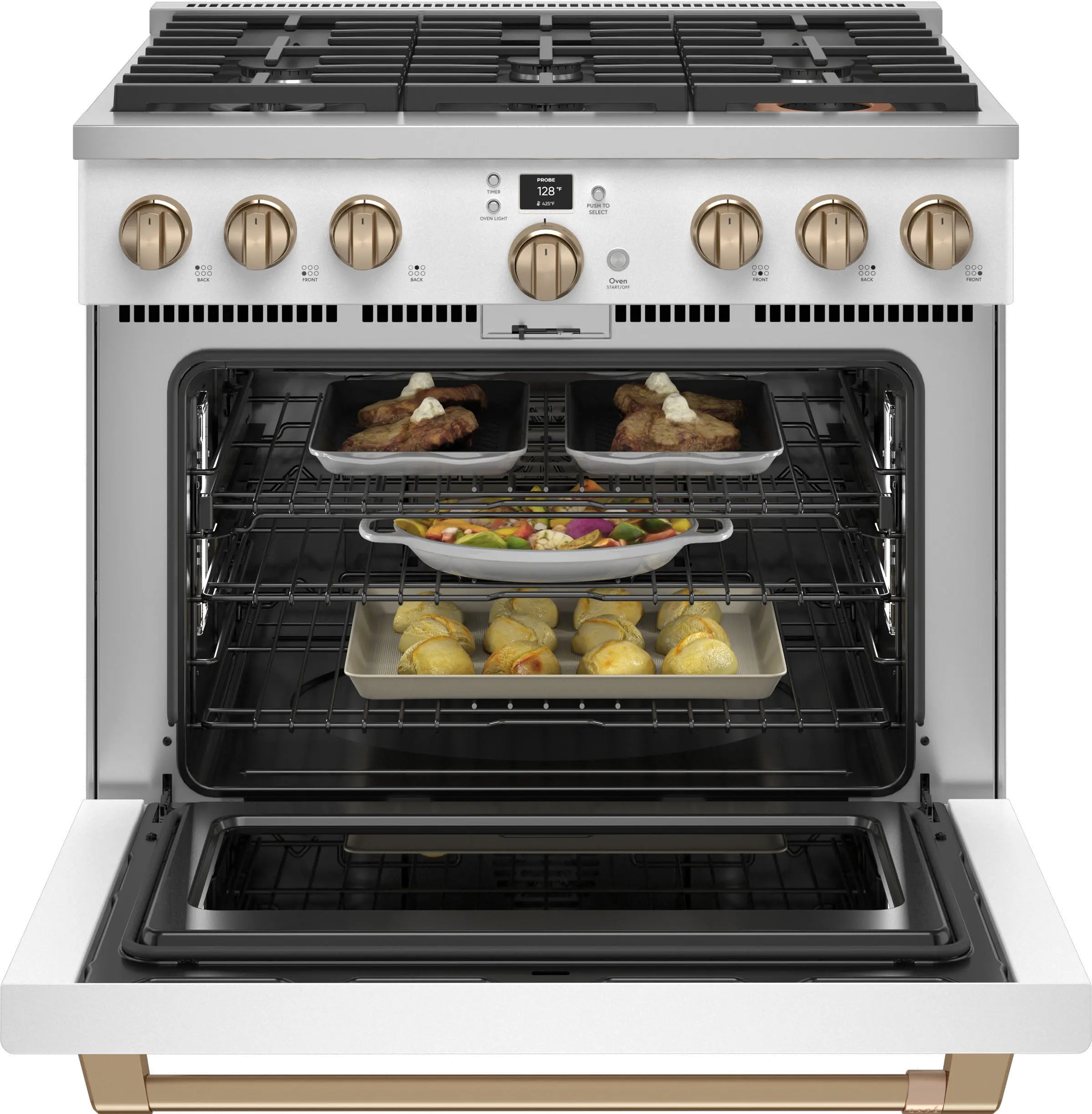 C2Y366P4TW2 Cafe 36 Inch Commercial Dual Fuel Oven Smart Range - Matte White-5