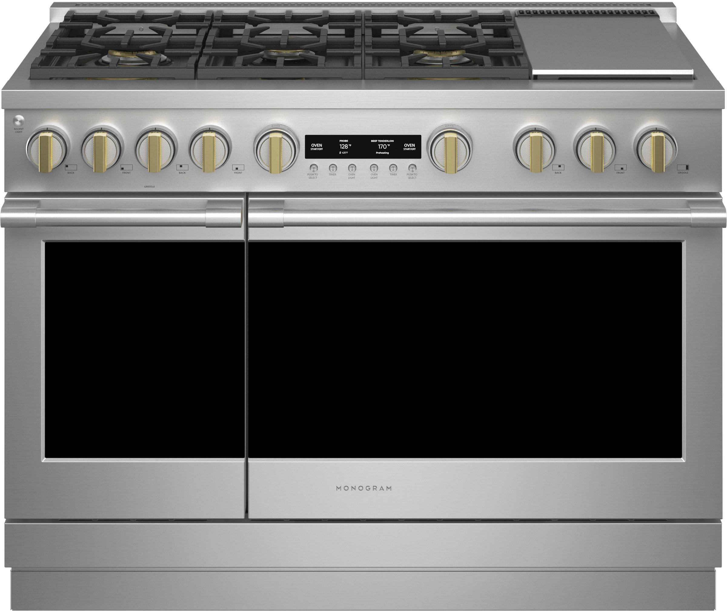 ZDP486NDTSS Monogram 48 Inch Professional Dual Fuel Smart Range with 6 Burners and Griddle - Stainless Steel-1