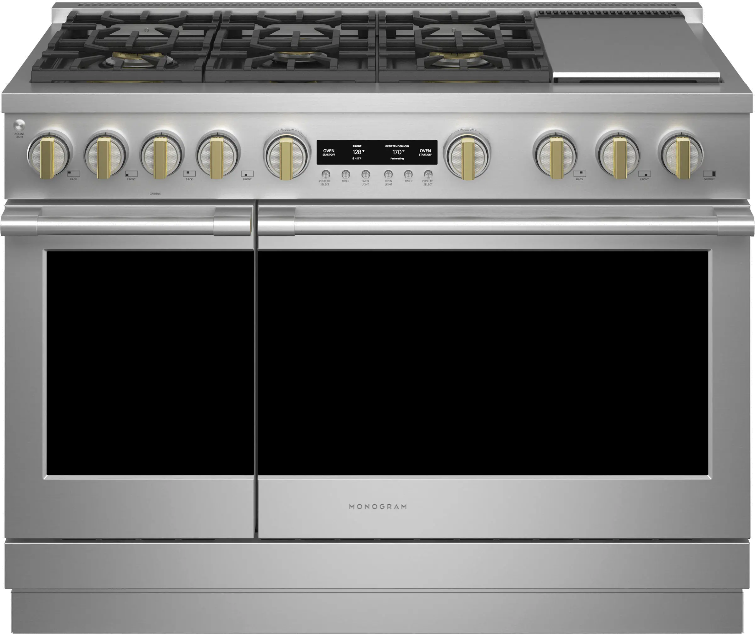 ZDP486NDTSS Monogram 48 Inch Professional Dual Fuel Smart Range with 6 Burners and Griddle - Stainless Steel-1