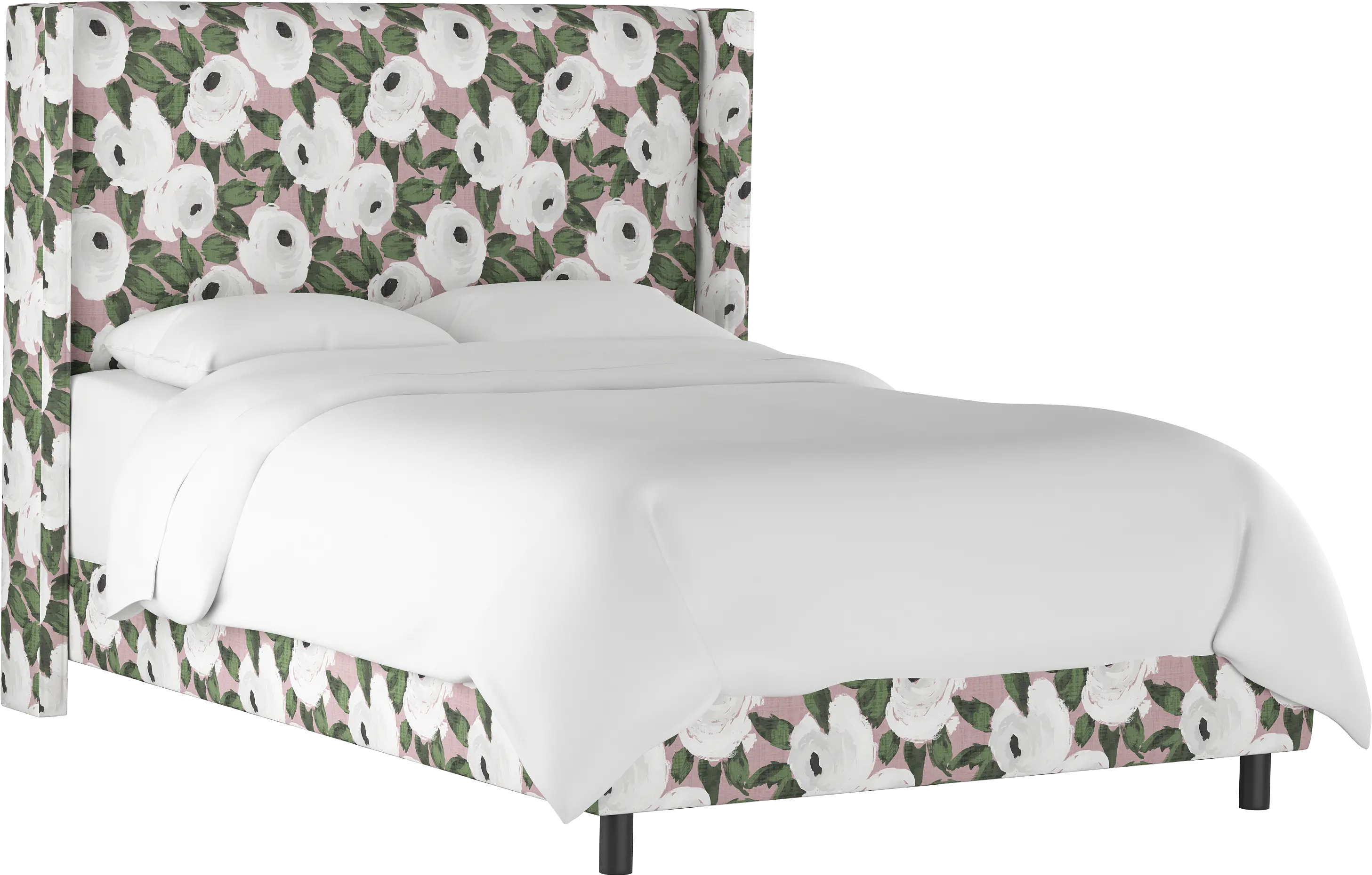 500BEDBLMSBRYRSBLSHIVYOGA Twin Wingback Rose Blush Ivy Printed Upholstered Bed - Bloomsbury-1