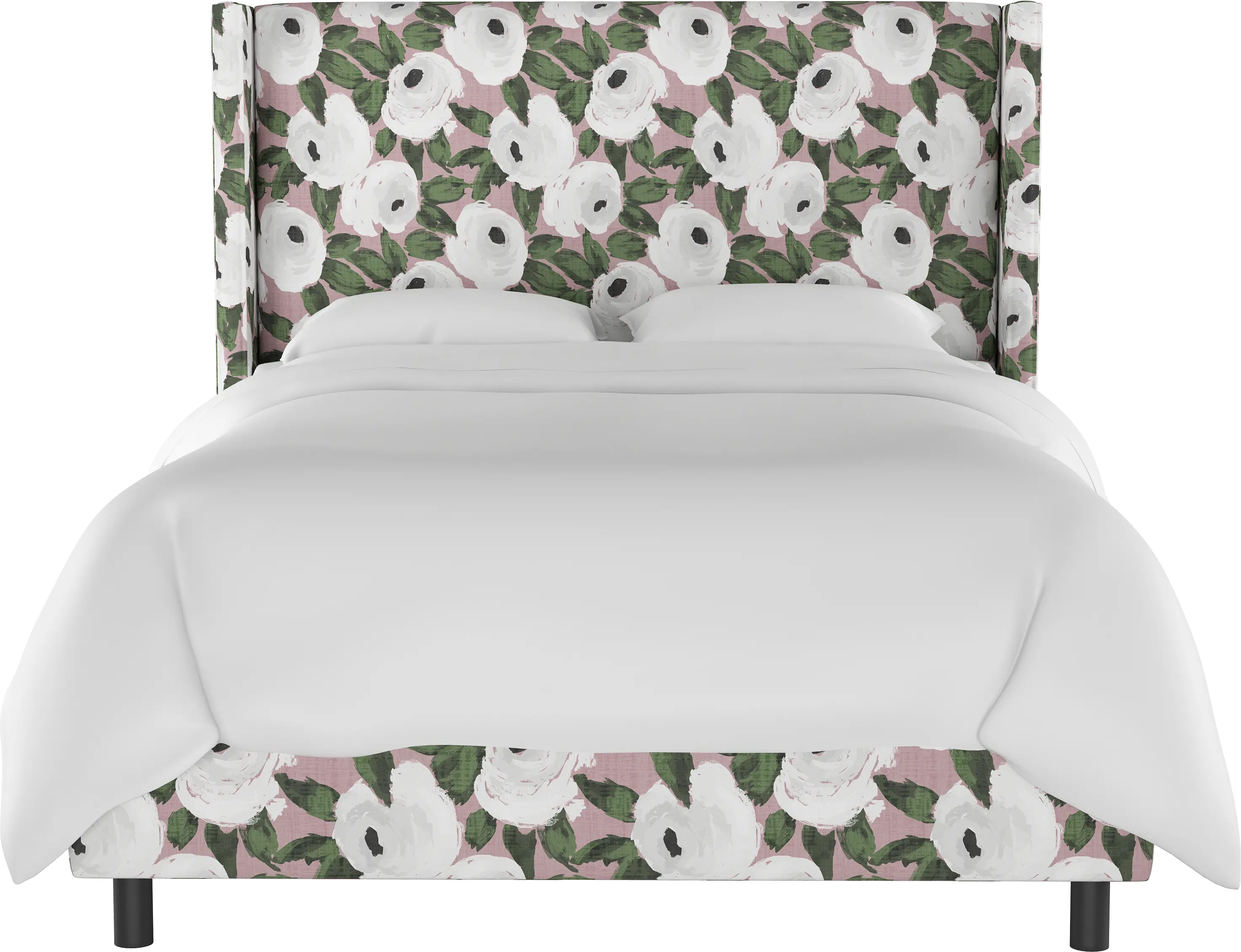 500BEDBLMSBRYRSBLSHIVYOGA Twin Wingback Rose Blush Ivy Printed Upholstered Bed - Bloomsbury-2