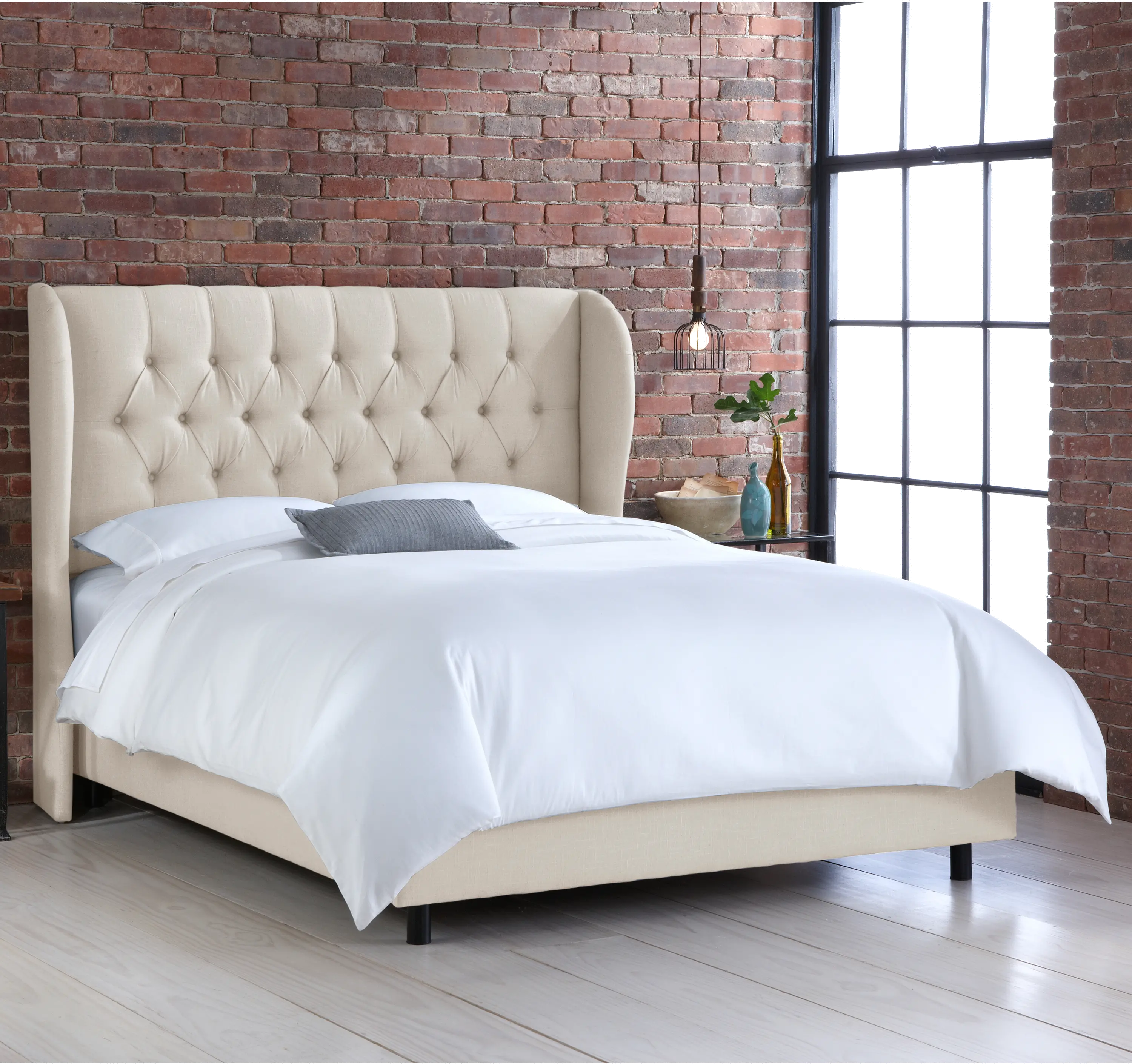 410BEDLNNTLC Twin Linen Talc Cream Curved Wingback Upholstered Bed-1