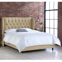 410BEDLNNSND Twin Linen Sandstone Curved Wingback Upholstered Bed-1