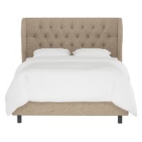 410BEDLNNSND Twin Linen Sandstone Curved Wingback Upholstered Bed-2