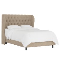 410BEDLNNSND Twin Linen Sandstone Curved Wingback Upholstered Bed-3