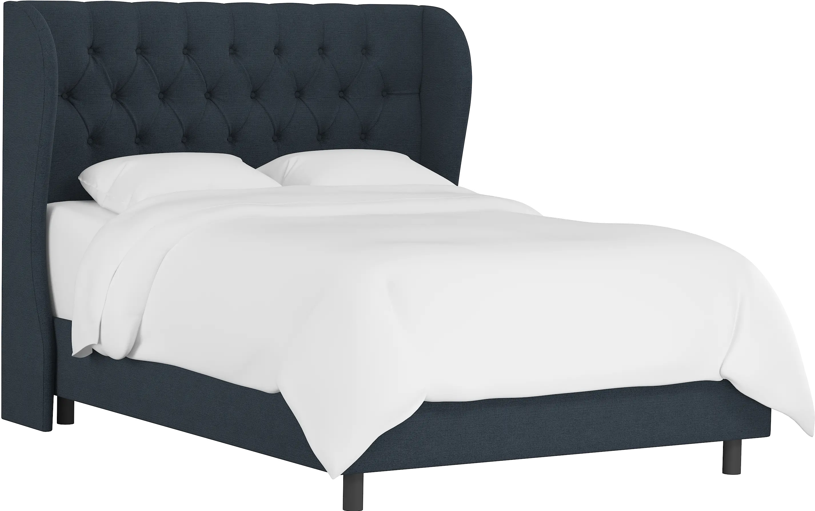 412BEDLNNNV Queen Linen Navy Blue Curved Wingback Upholstered Bed-2
