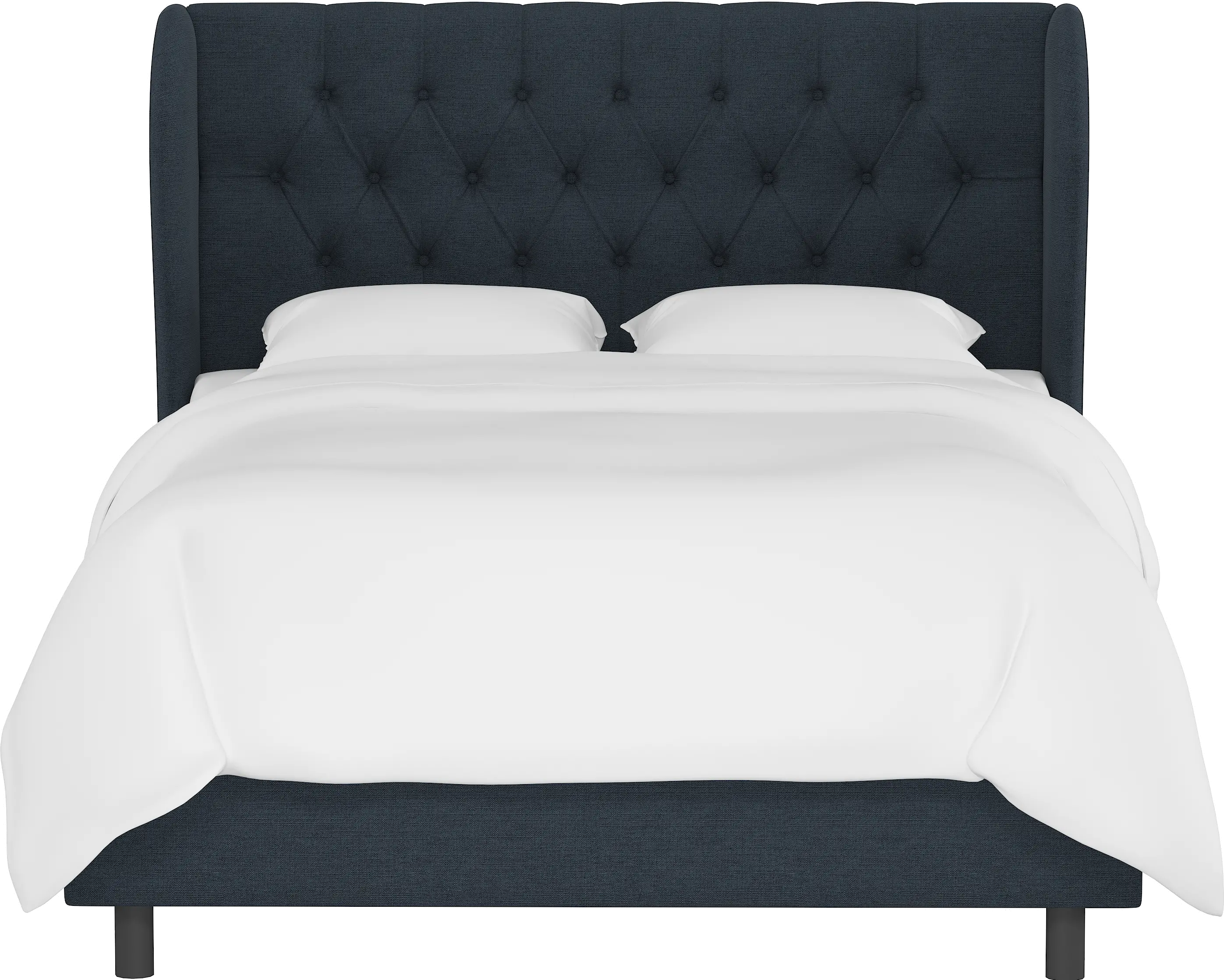 412BEDLNNNV Queen Linen Navy Blue Curved Wingback Upholstered Bed-3
