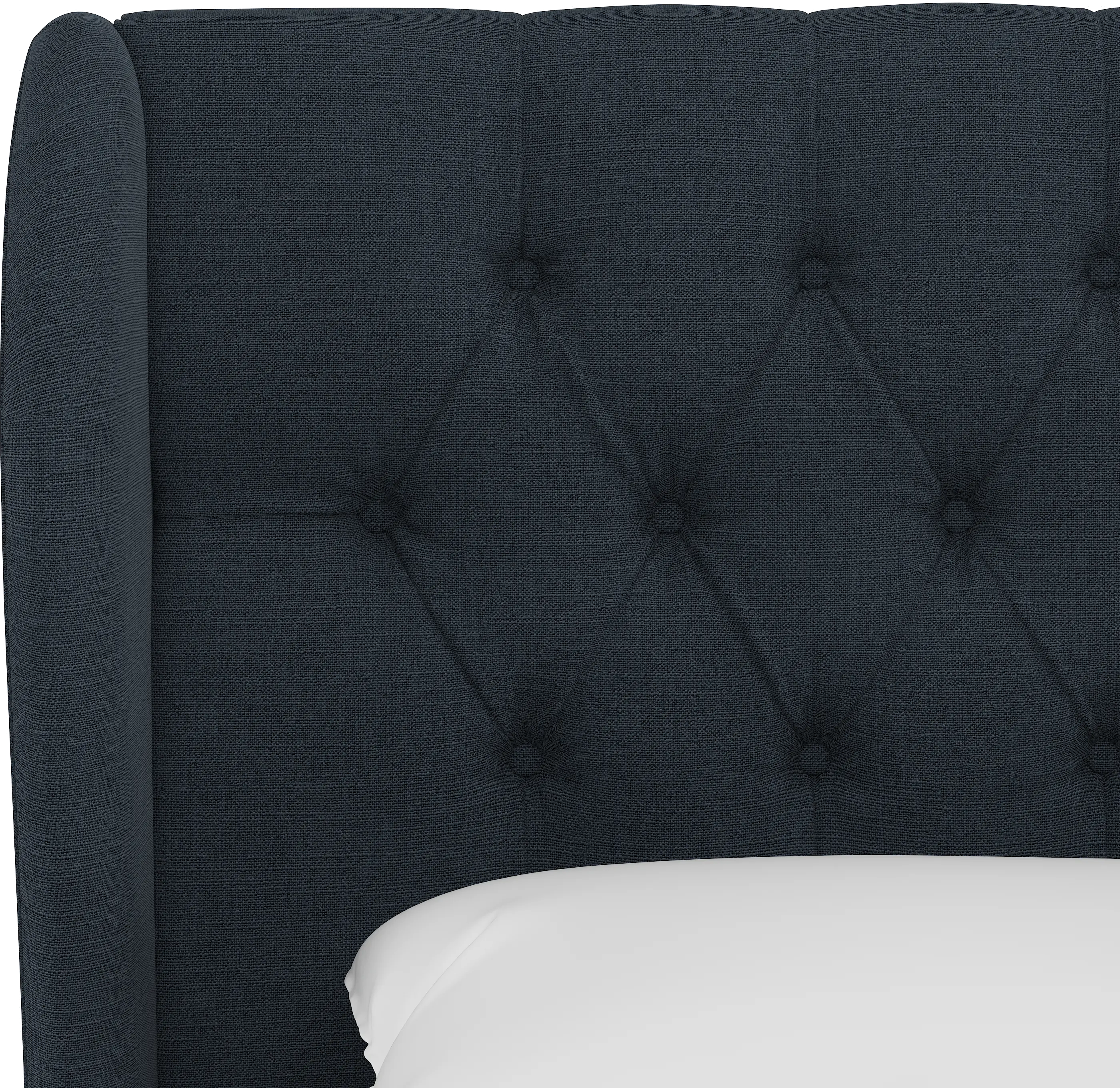 412BEDLNNNV Queen Linen Navy Blue Curved Wingback Upholstered Bed-5