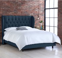 411BEDLNNNV Full Linen Navy Blue Curved Wingback Upholstered Bed-1