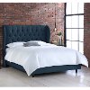 410BEDLNNNV Twin Linen Navy Blue Curved Wingback Upholstered Bed