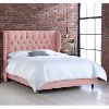 412BEDLNNBLS Queen Linen Blush Pink Curved Wingback Upholstered Bed
