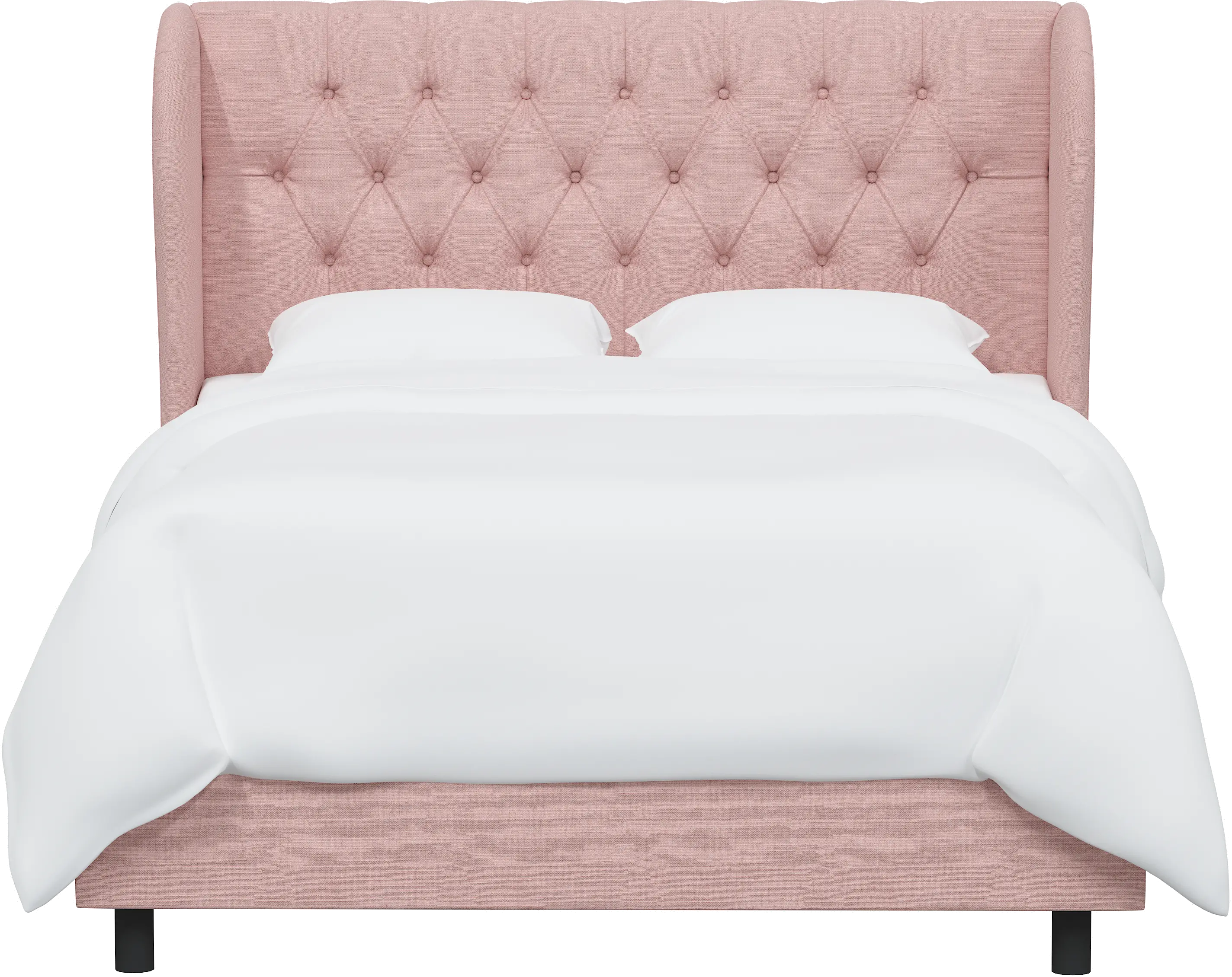 412BEDLNNBLS Queen Linen Blush Pink Curved Wingback Upholstered Bed-2