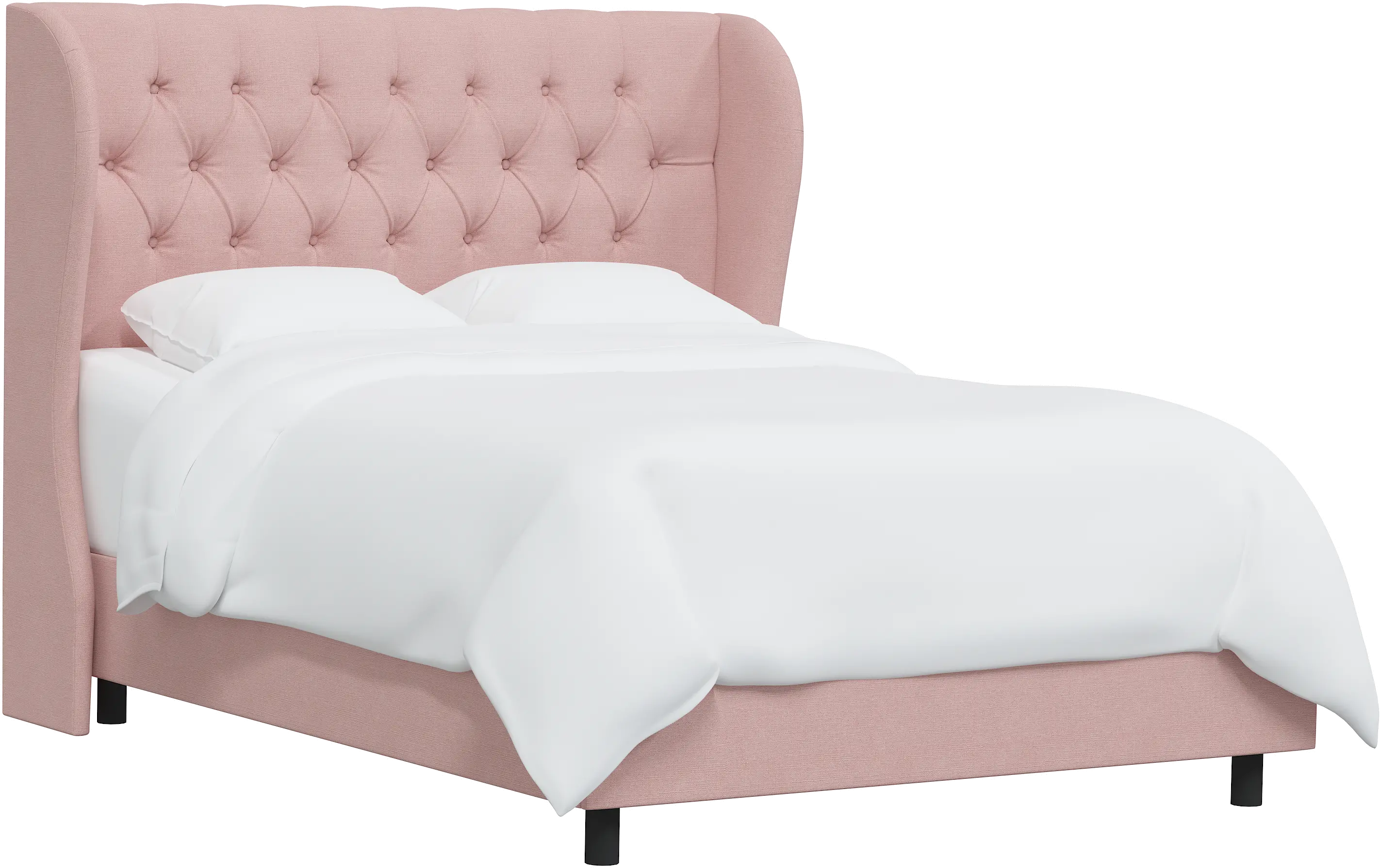 412BEDLNNBLS Queen Linen Blush Pink Curved Wingback Upholstered Bed-3